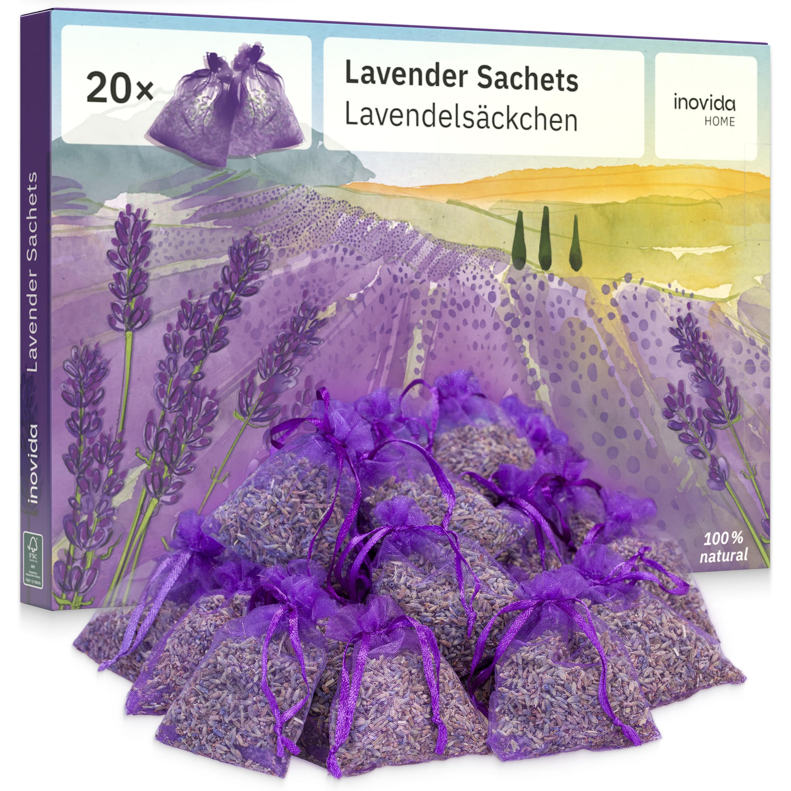 Lavender Scented Sachets Wardrobe: 20 x 6 g Scented Sachets Lavender Dried - Moth Protection for Wardrobe, Car Fragrance, Room Fragrance - Lavender Dried - Lavender Bag Inovida