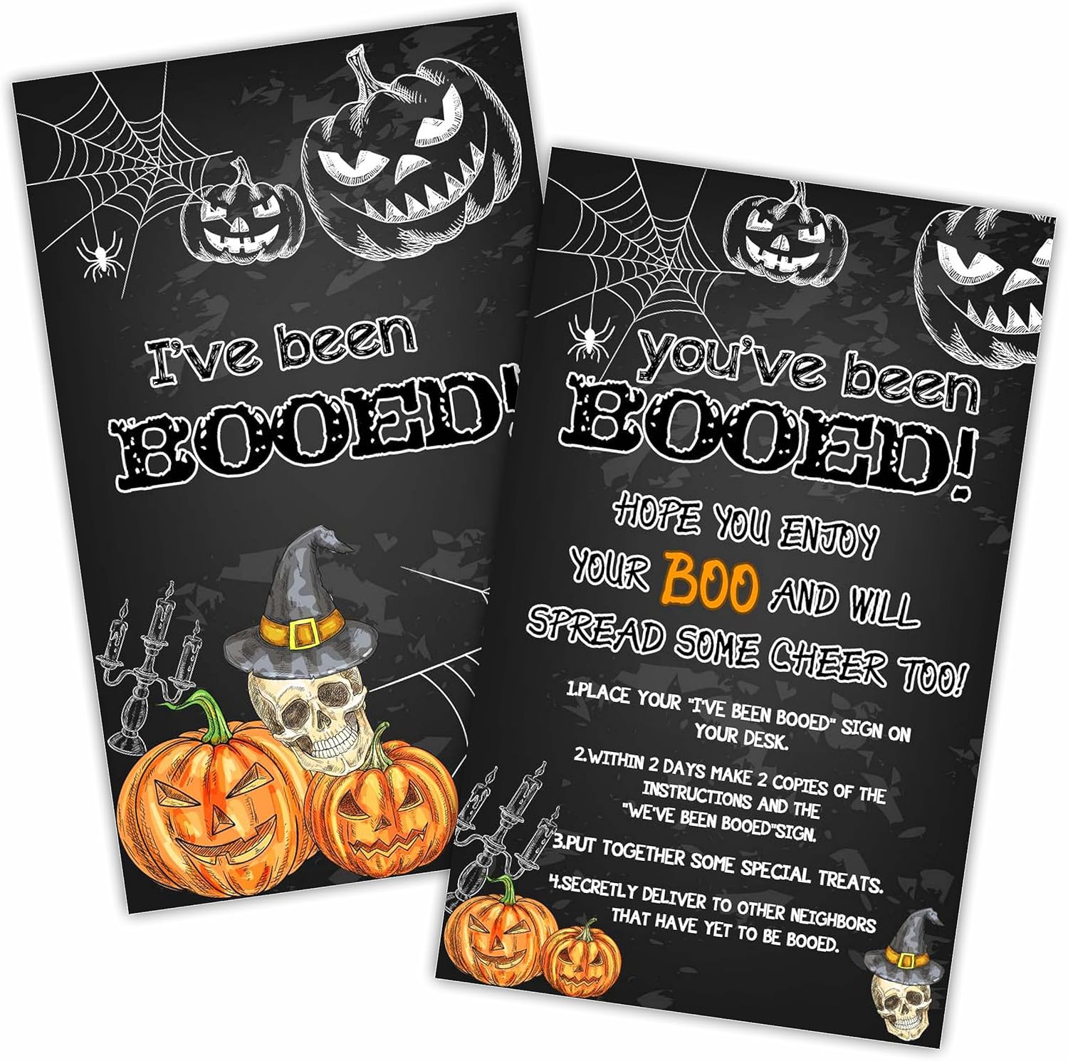 TPYEN Halloween Party Game - You've Been Booed, I've Been Booed! Card Kit - Double-Sided Skull and Lanterns Theme, Halloween Party Favors & Activities(Pack of 50) - A08