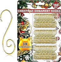 QAUYETM 160 Pack Gold S-Shaped Christmas Ornament Hooks with Storage Box - Sturdy Tree Hangers for Easy Holiday Decor