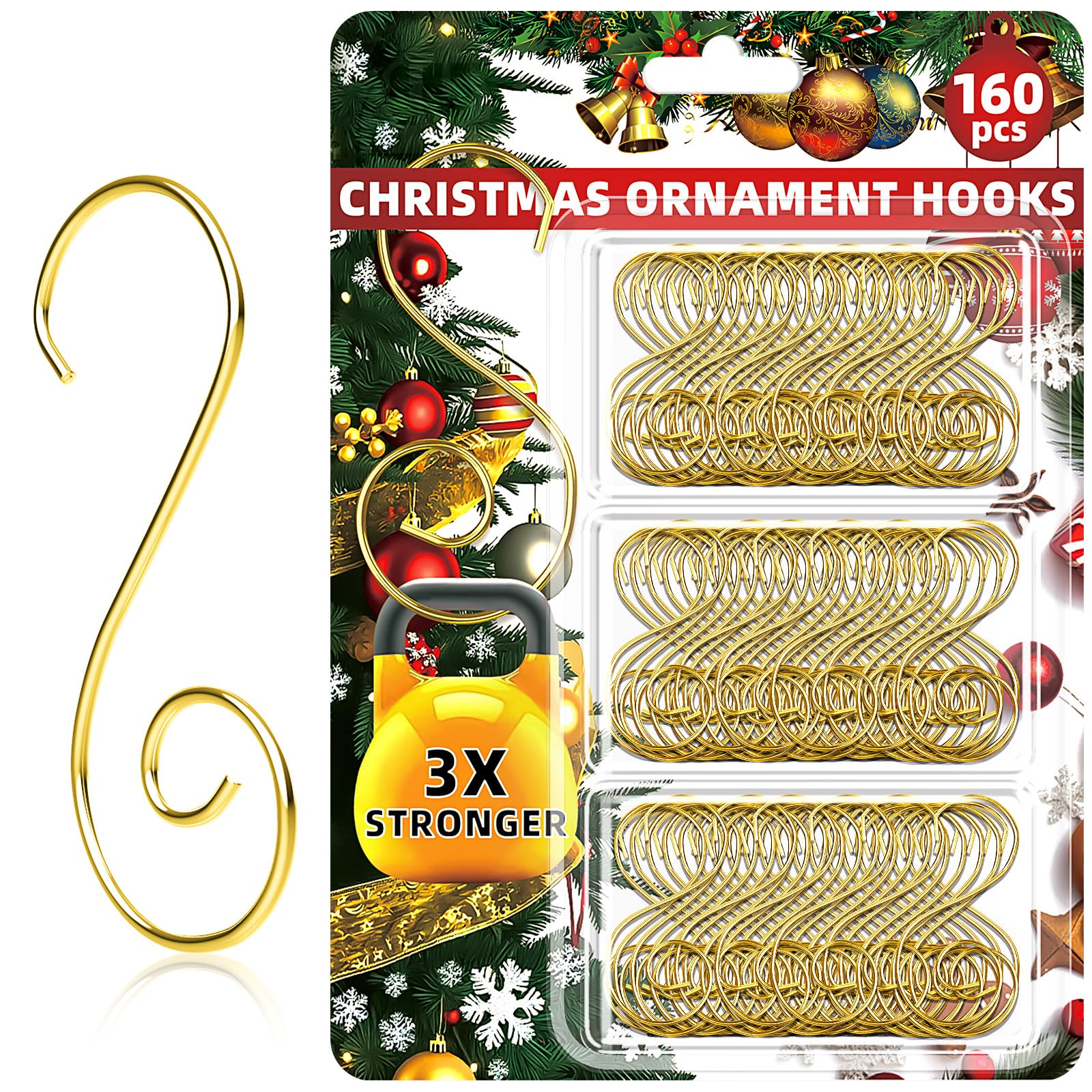 QAUYETM 160 Pcs Christmas Ornament Hooks Gold S-Shaped