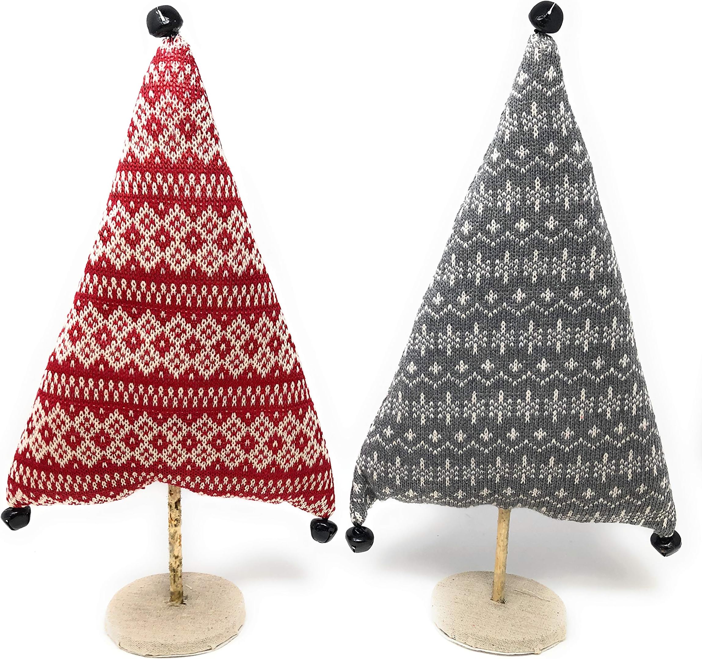 Hanna's Handiworks Jinglebell Tree Tabletop 2 Piece Red and Grey Soft Pedestal Set