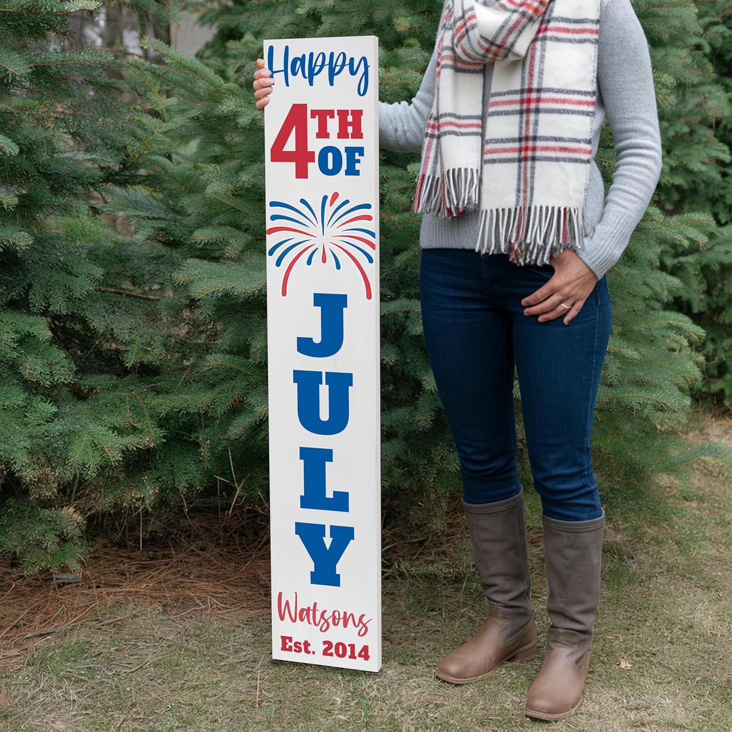 Personalized 4th of July Welcome Porch Sign, Custom Independence Day Welcome Sign for Front Door, Welcome Home Decorations for Outdoors, 48x8" PVC Sign (Design 14)