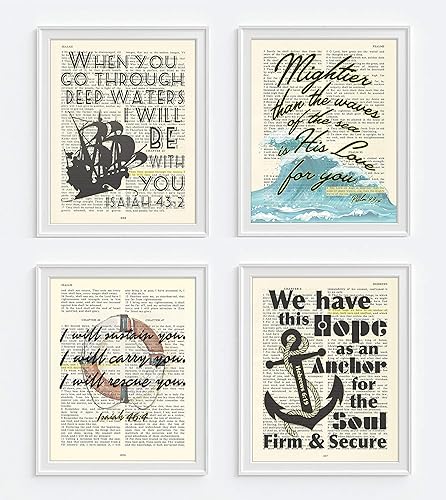 Miniatura 2 de Nautical Bible Verse Christian Art Prints, Set of 4, Isaiah 432, Isaiah 464, Psalm 934, Hebrews 619, Unframed, Bible Verse Scripture Wall Decor