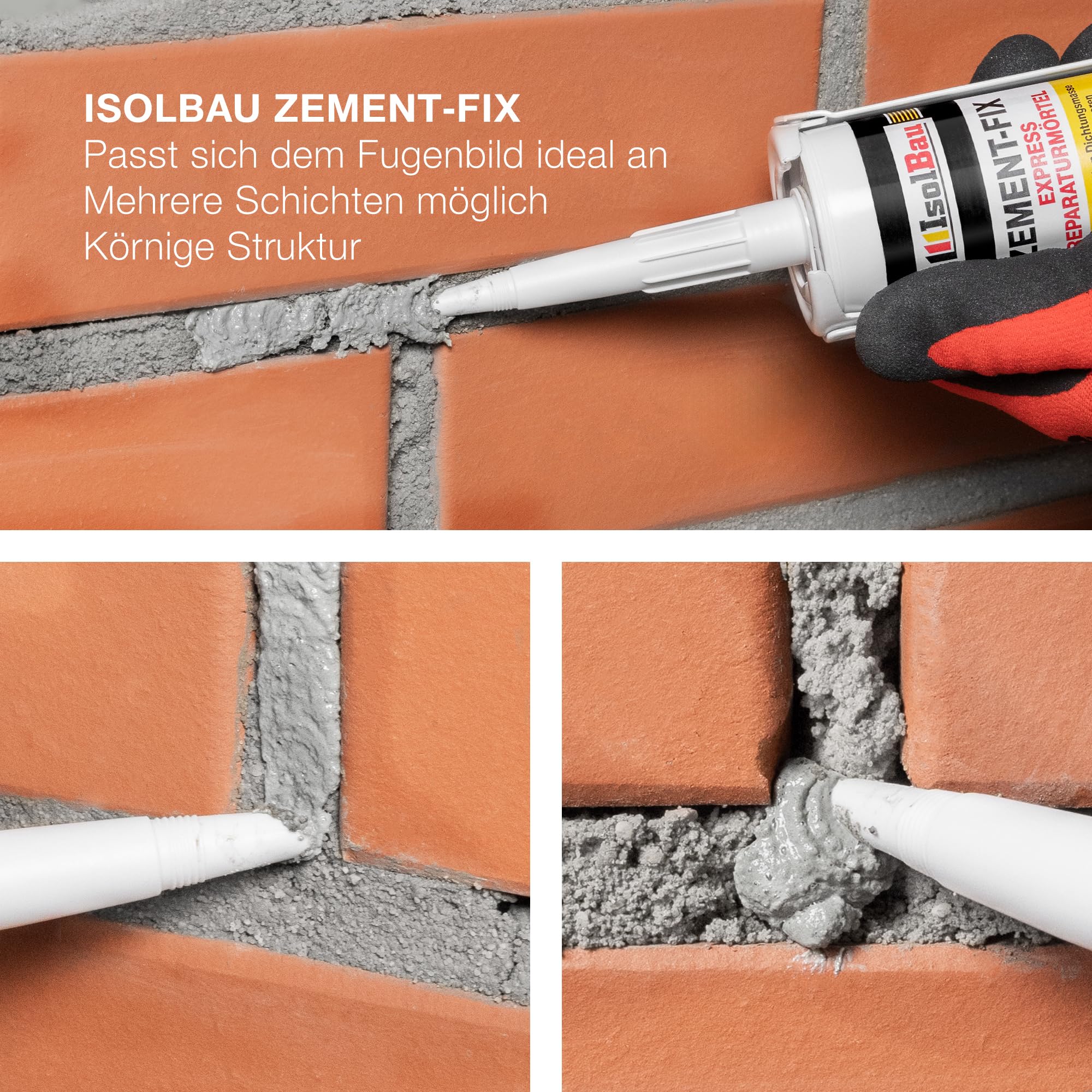 Isolbau Zement-Fix Express Lot de 10 cartouches de mastic de réparation pour joints et fissures en intérieur et extérieur Gris ciment 300 ml