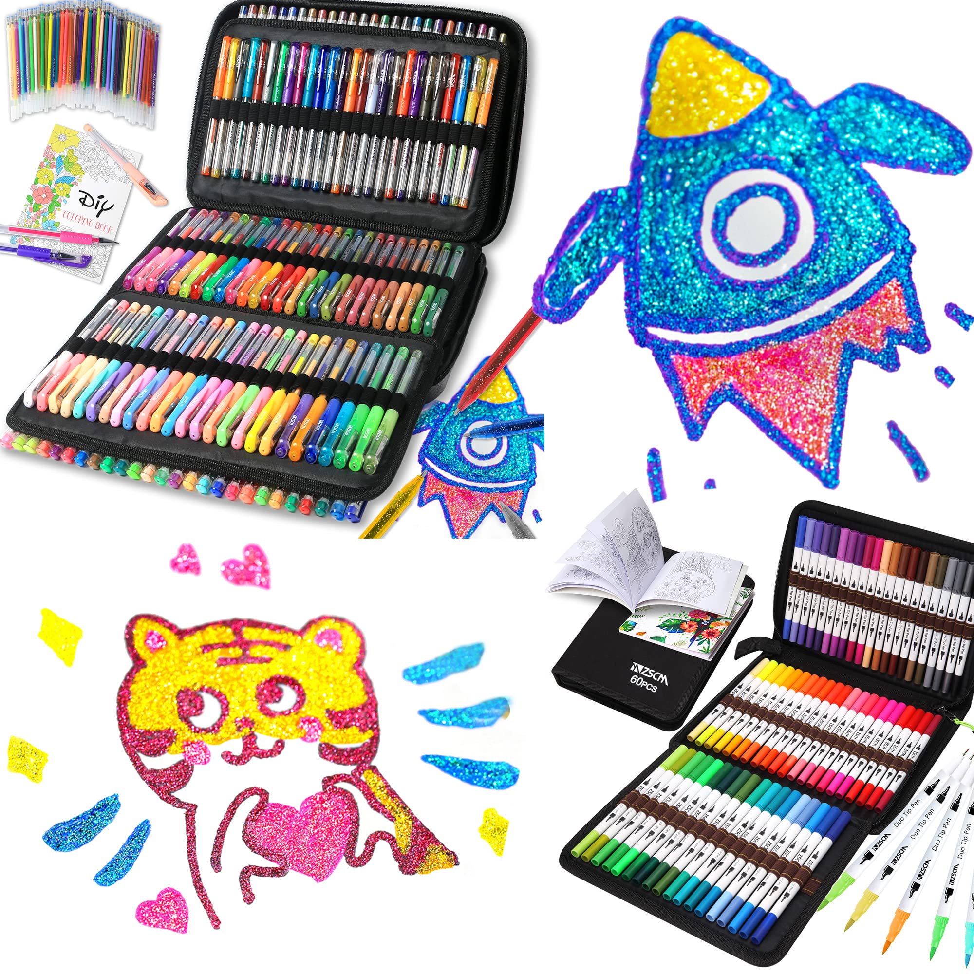 Amazon.com: ZSCM 320 Pack Glitter Gel Pens & 60 Colors Duo Tip