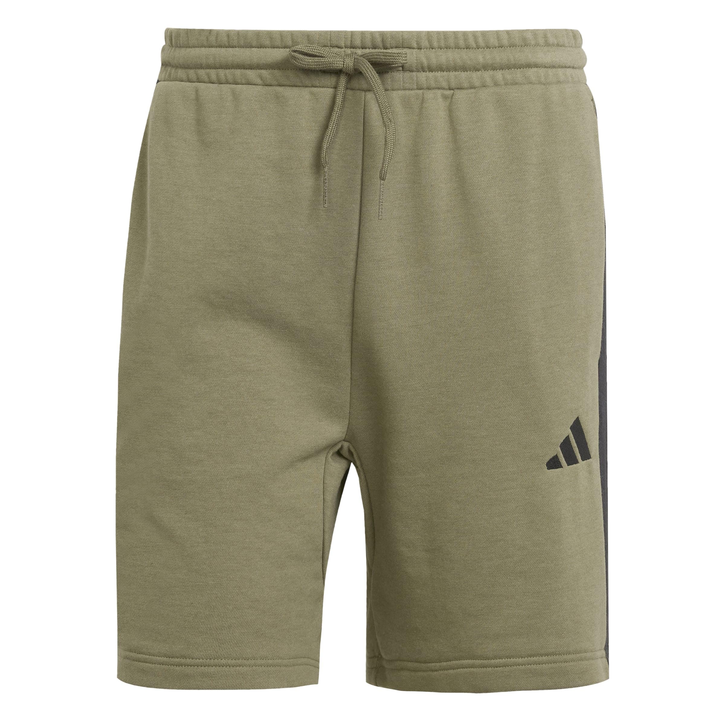 adidas Men's Essential Three Stripes French Terry Short Shorts, Olive strata/Black, XS