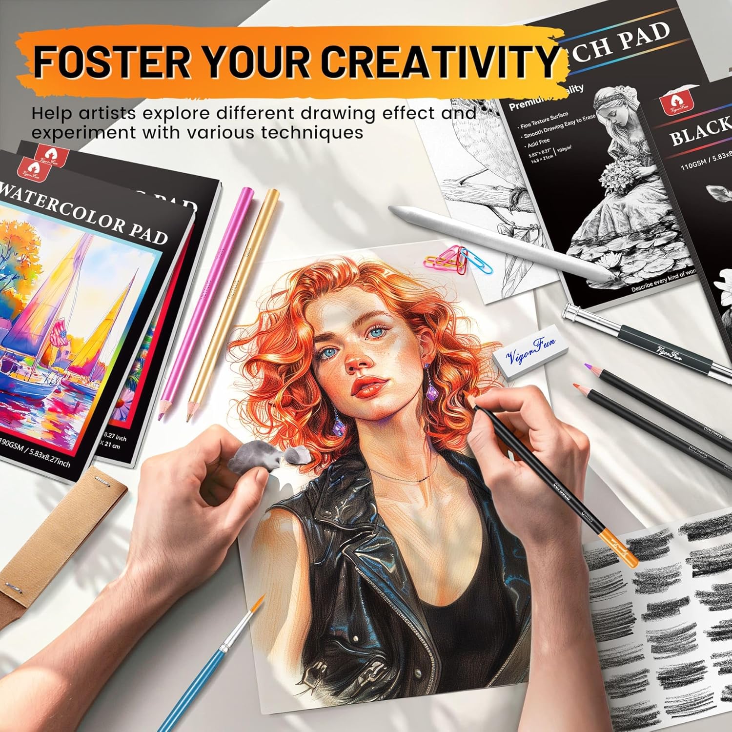 133 PCS Art Supplies Sketching Kit, Pro Drawing Pencils with Sketchbook, Coloring Book, Watercolor Pad, Black Paper Pad, Colored Graphite Charcoal Watercolor & Metallic Pencils for Artists Adults