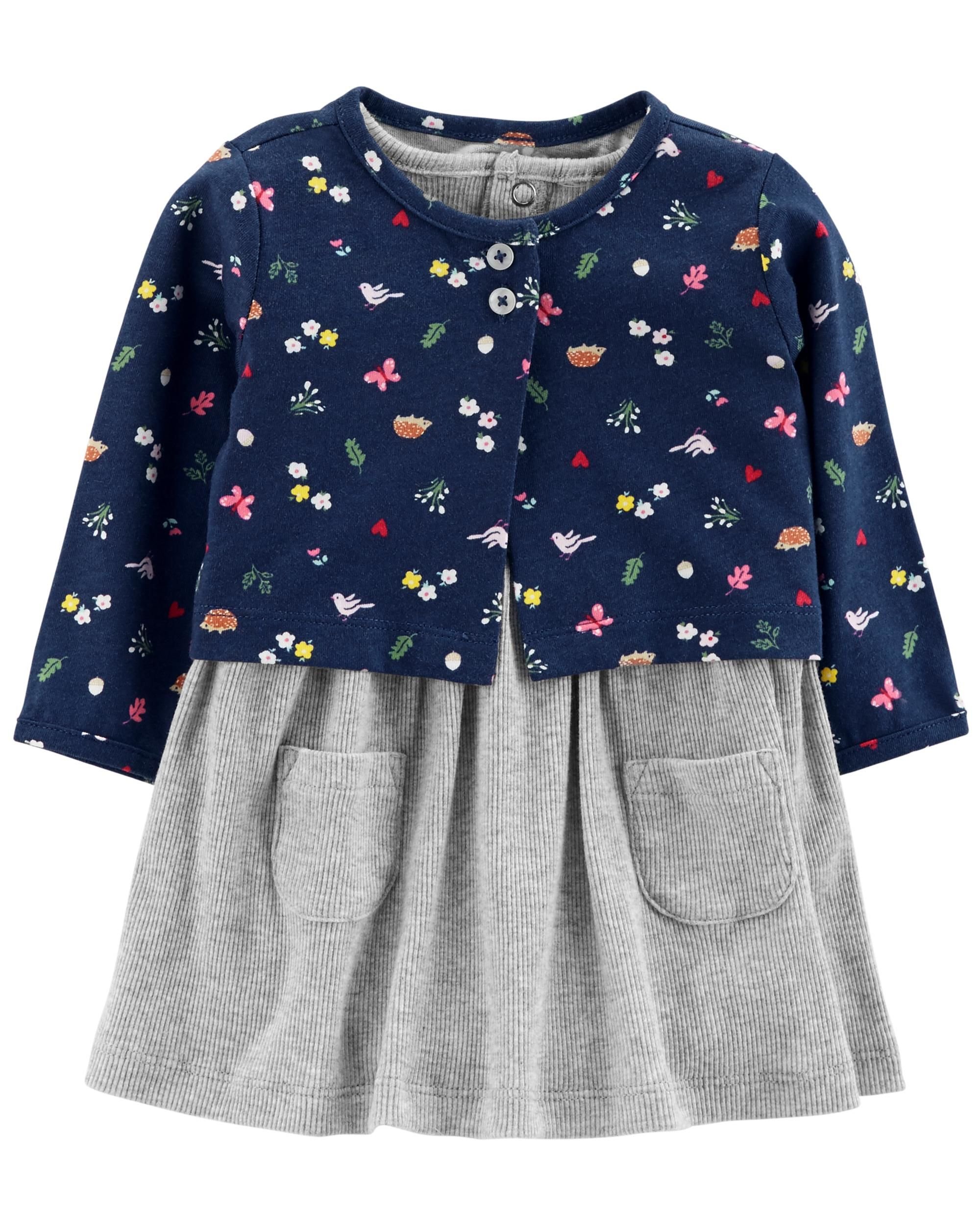 Carters Baby Girls Piece Bodysuit Dress And Cardigan Sweater