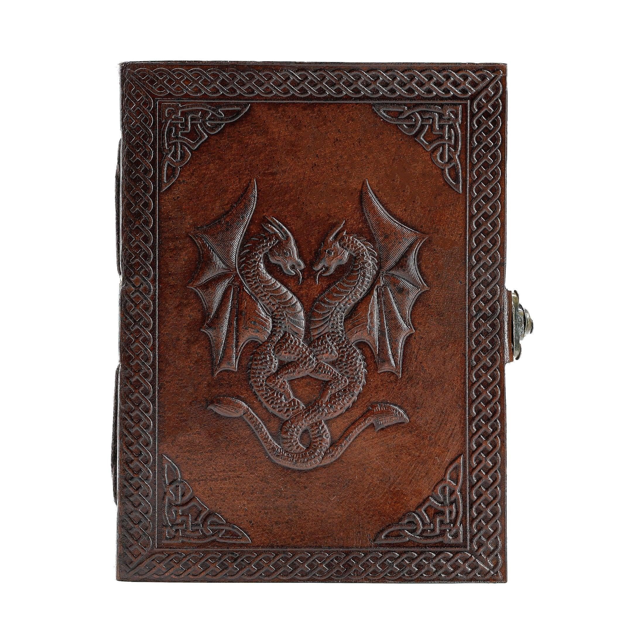 Handmade Leather Double Dragon Journal | Writing Notebook Diary | Bound Daily Notepad for Men & Women Unlined Paper Medium, Writing pad for Artist, Sketch