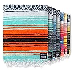 Benevolence LA Authentic Handwoven Mexican Blanket | Yoga Blankets, Outdoor, Picnic, Beach, Camping | Equestrian Saddle | Serape 50x70 inches - Bright Mandarin, Pack of 1