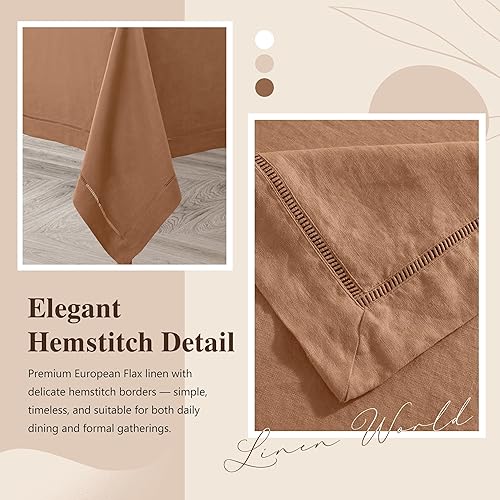 Miniatura 3 de Linen World - Mantel de lino de otoño de 55 x 55 pulgadas, mantel rectangular lavable de lino francés para comedor, al aire libre, bodas y