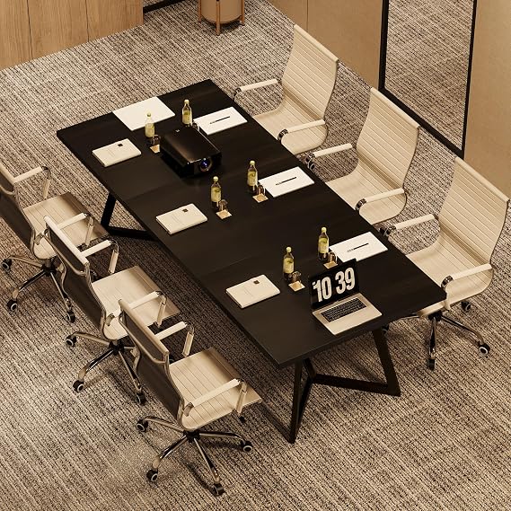 Tribesigns 70.86 Conference Table, Modern Meeting Table with Metal Frame, Rectangular Seminar Table Boardroom Desk for Office Meeting Conference Room (1, Black)