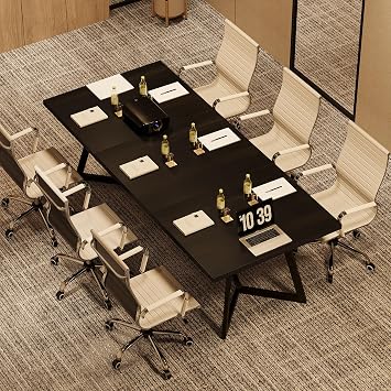 Tribesigns 70.86 Conference Table, Modern Meeting Table with Metal Frame, Rectangular Seminar Table Boardroom Desk for Office Meeting Conference Room (1, Black)