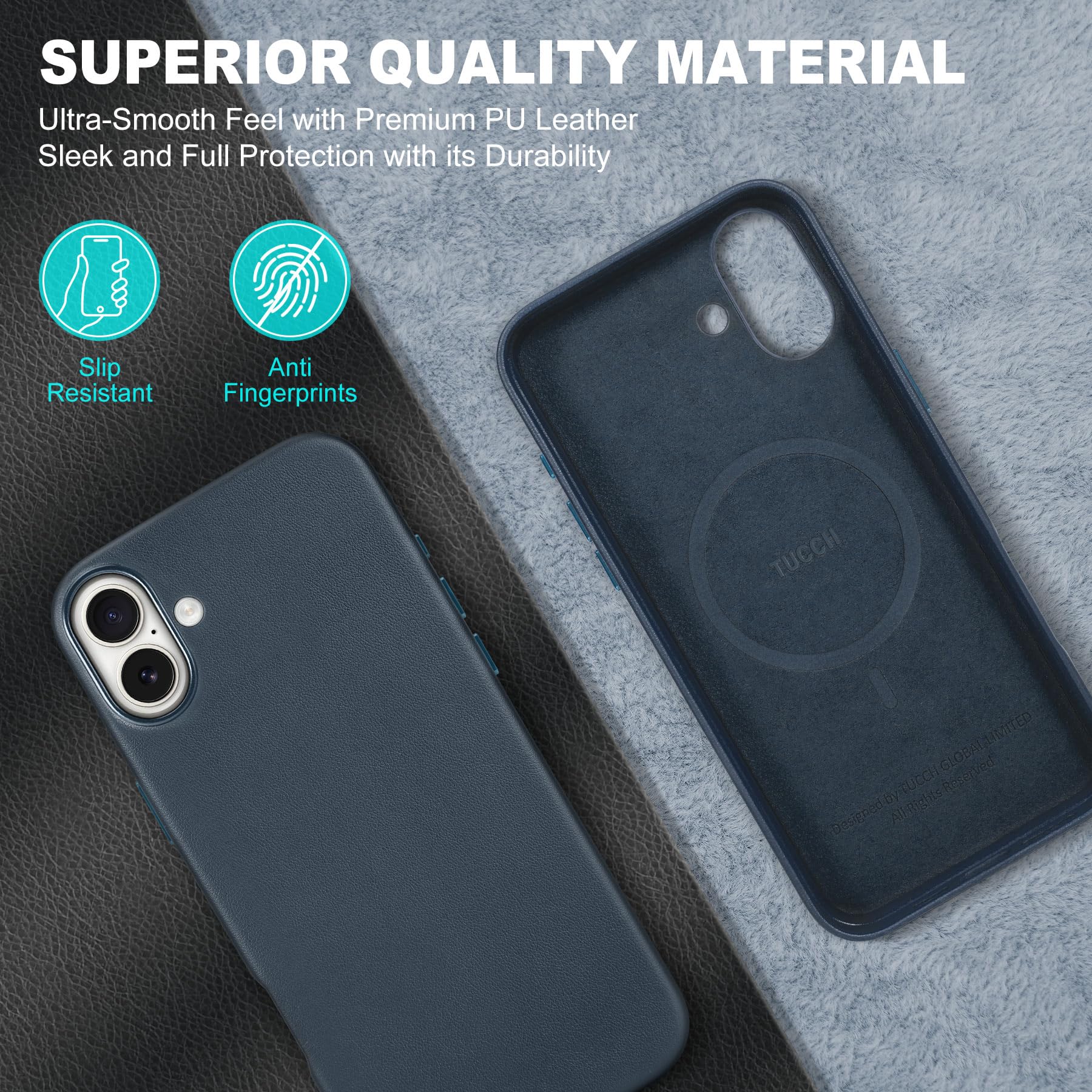 TUCCH Magnetyczne etui do iPhone 16 Plus (6,7") 2024, ochronne, lekkie | ze skóry PU, odporne na wstrząsy, antypoślizgowe etui na telefon, bezprzewodowe ładowanie, ochrona przed odciskami palców