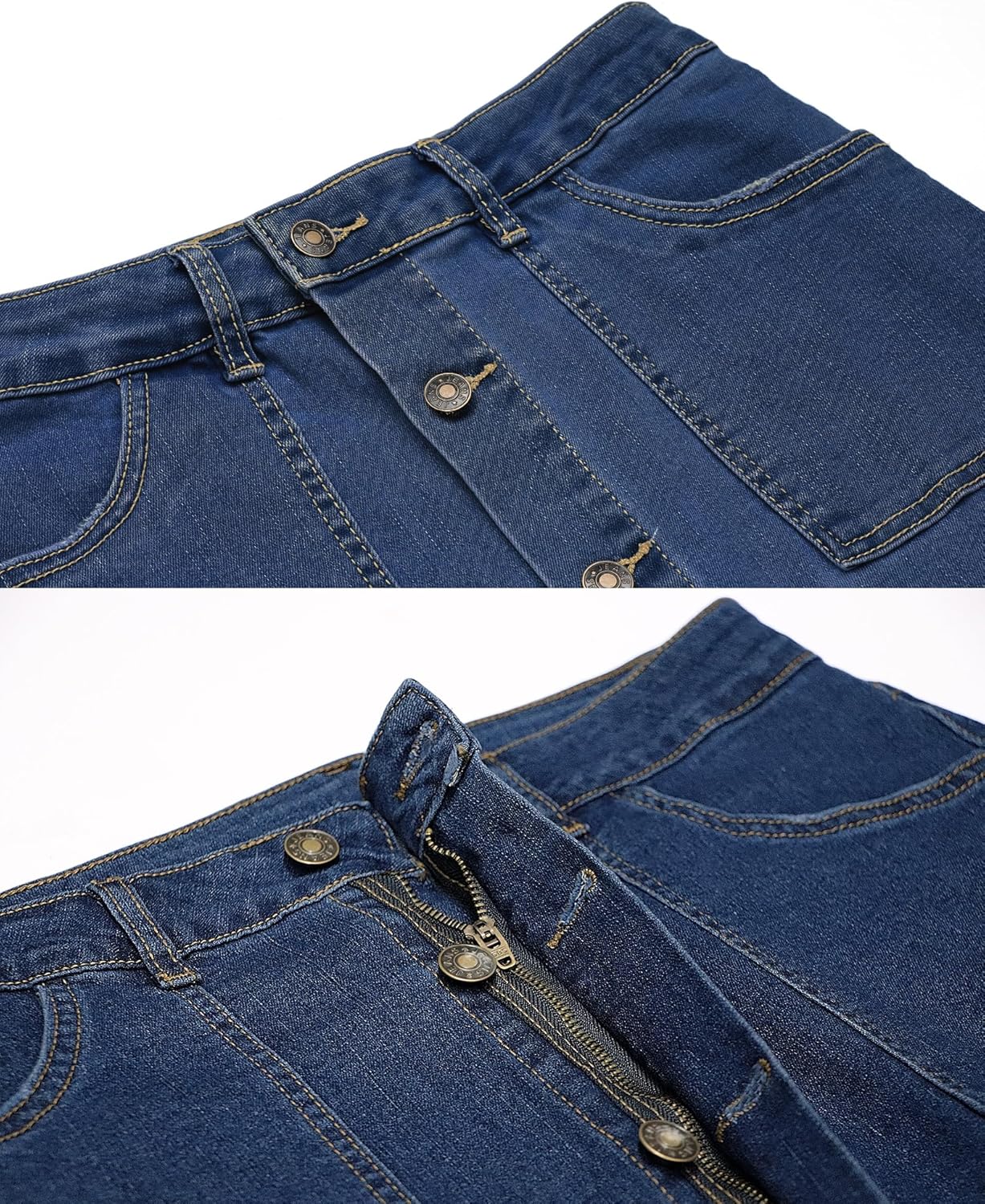 luvamia Women's Casual Mid Rise Button Down Frayed Raw Hem Denim Jean Midi Skirt - Image 4