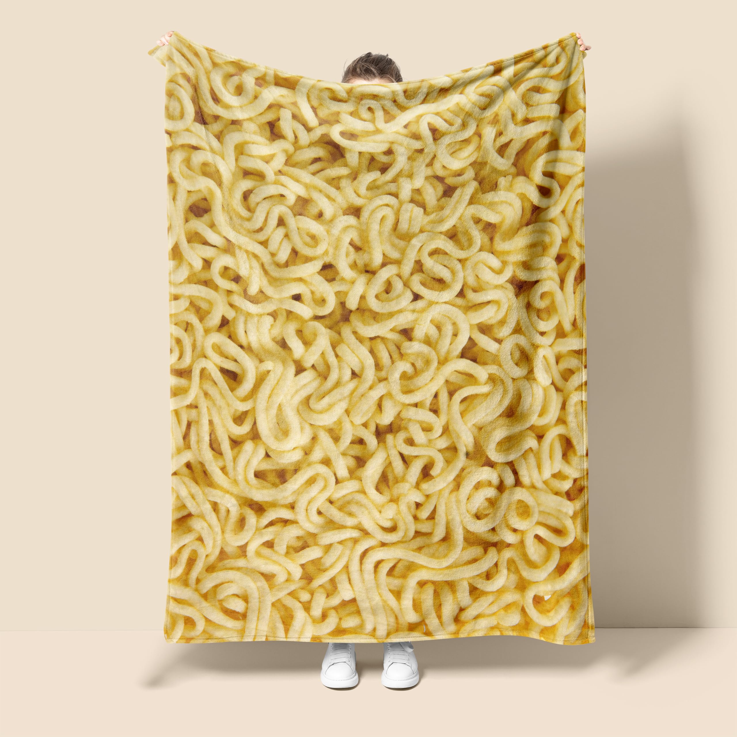 Neuheit Instant Nudeln, lustige, realistische Lebensmittel-Überwurfdecken, Ramen-Texturdruck, Flanell-Fleecedecke für Schlafzimmer, Wohnzimmer, Sofa, Couch, Bett, Büro, Schoß, 127 x 101,6 cm
