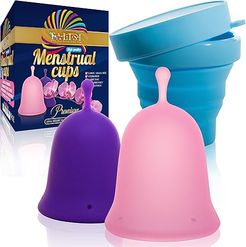 Talisi - Taza menstrual reutilizable - Juego de 2 tazas de período femenino tamaño pequeño y grande silicona flexible de grado médico con
