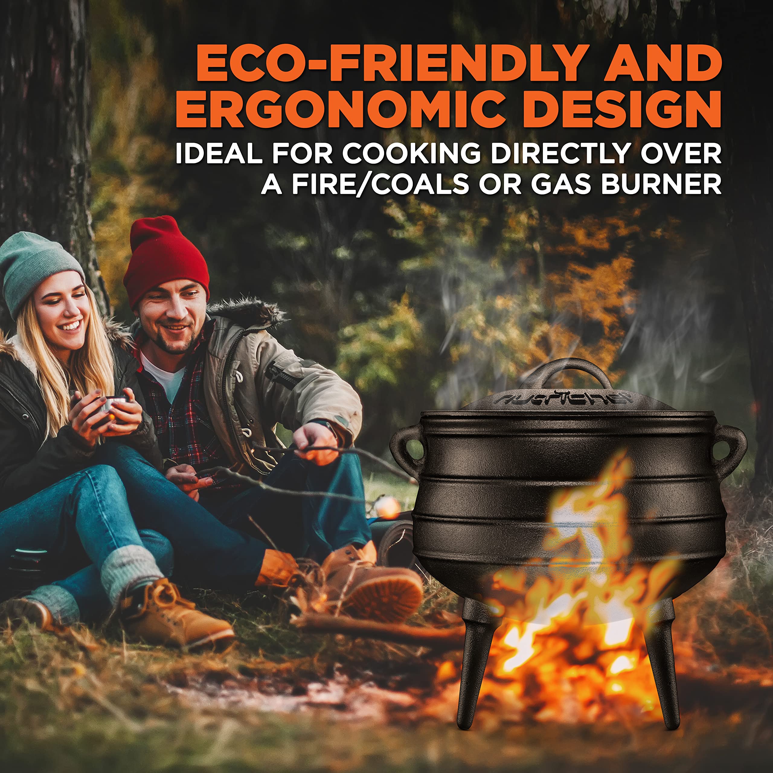 10QT Cast Iron Potjiekos 10 Quart PreSeasoned Threelegged Cauldron