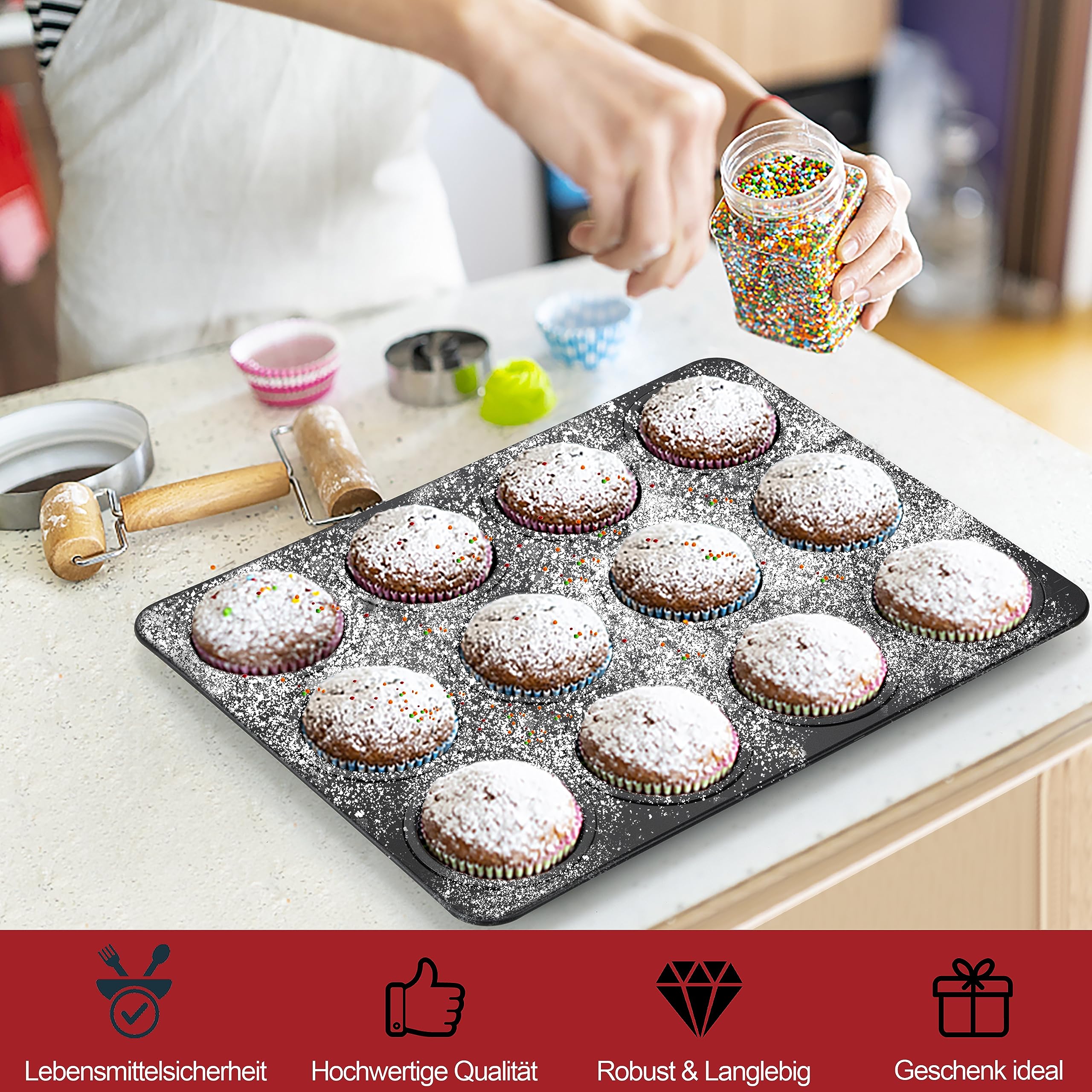Stampo Muffin Acciaio Inox Joyfair - Per 12 Muffin, Lavabile In Lavastoviglie, 35x27cm - Foto 9