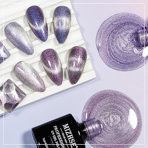 Miniatura 9 de MIZHSE Esmalte de uñas de gel reflectante, esmalte de gel plateado y dorado con purpurina, 2 colores, juego de manicura de gel de uñas de diamante