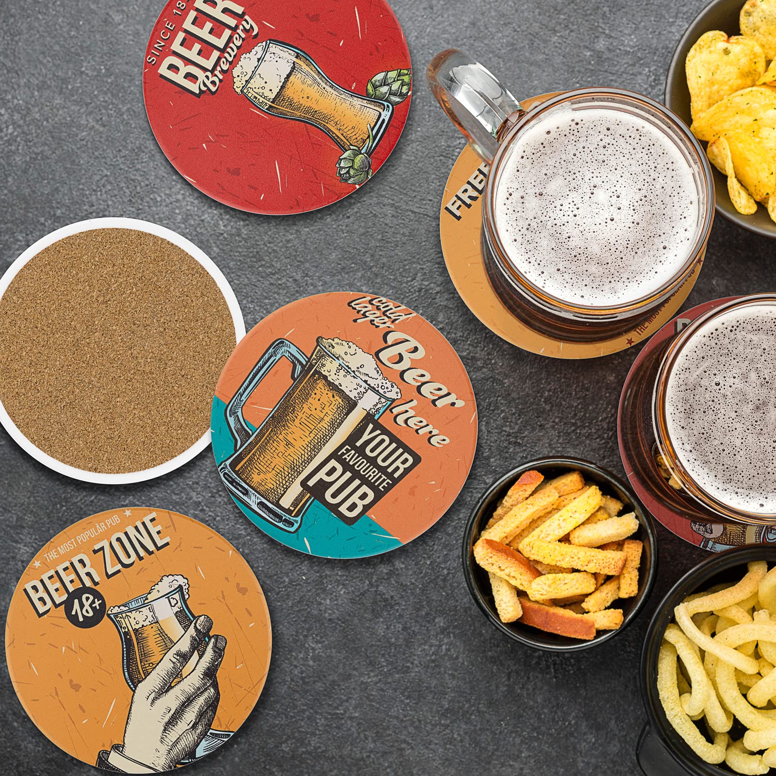 Amazon.com | Lumuasky Retro Drink Coasters with Holder, Set of 8 Absorbent  Ceramic Stone Vintage Beer Theme Coasters for Wooden Coffee Tables, Glass  Tabletop, Non Slip (4 Inch): Coasters