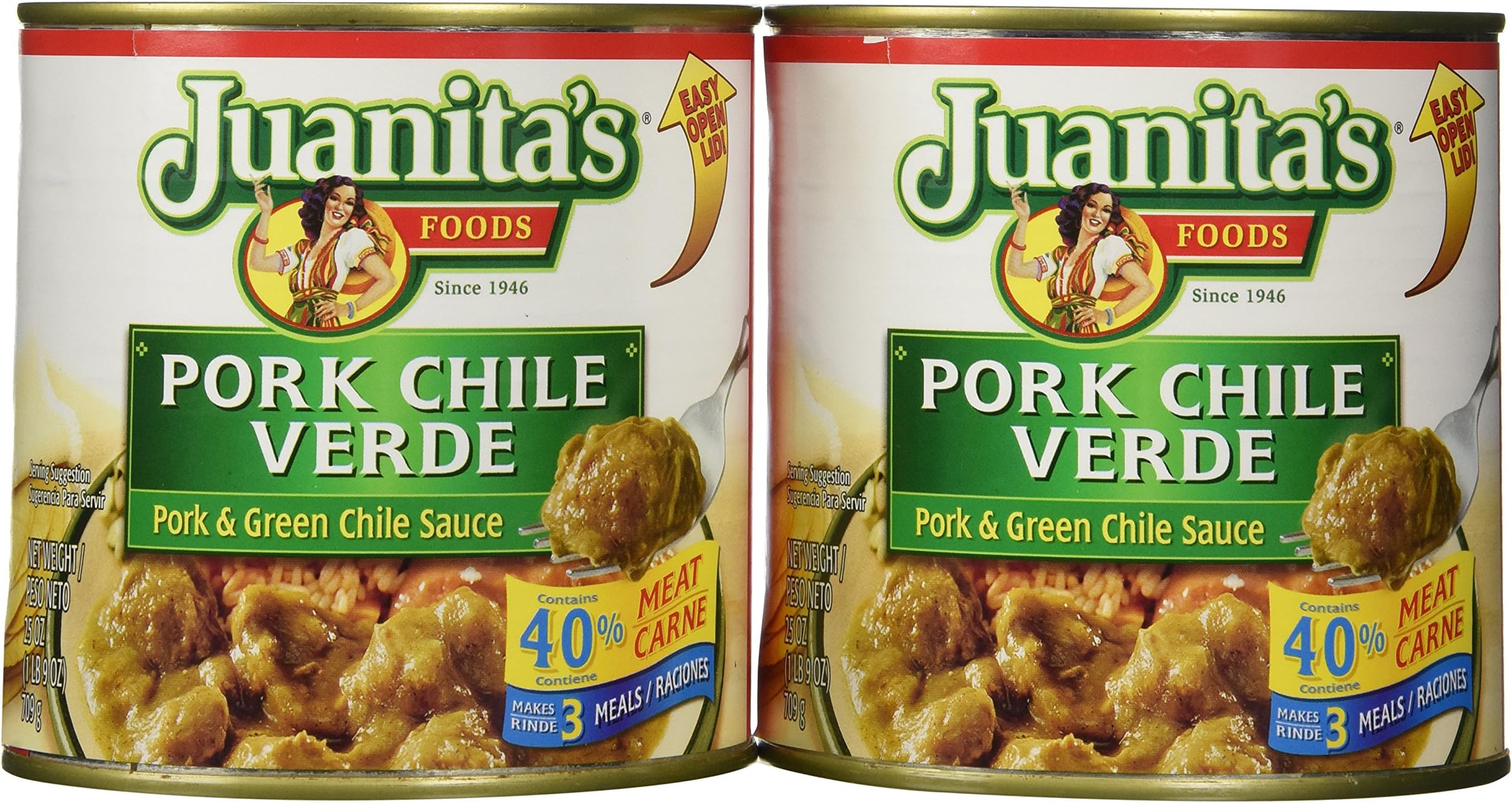 Juanita's CHILE VERDE Pork & Green Chile Sauce 25oz (2 Cans)