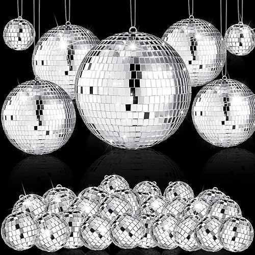 65 piezas de adornos de bolas de discoteca de espejo de diferentes tamaños a granel, decoraciones de mini bola de discoteca reflectantes de los años