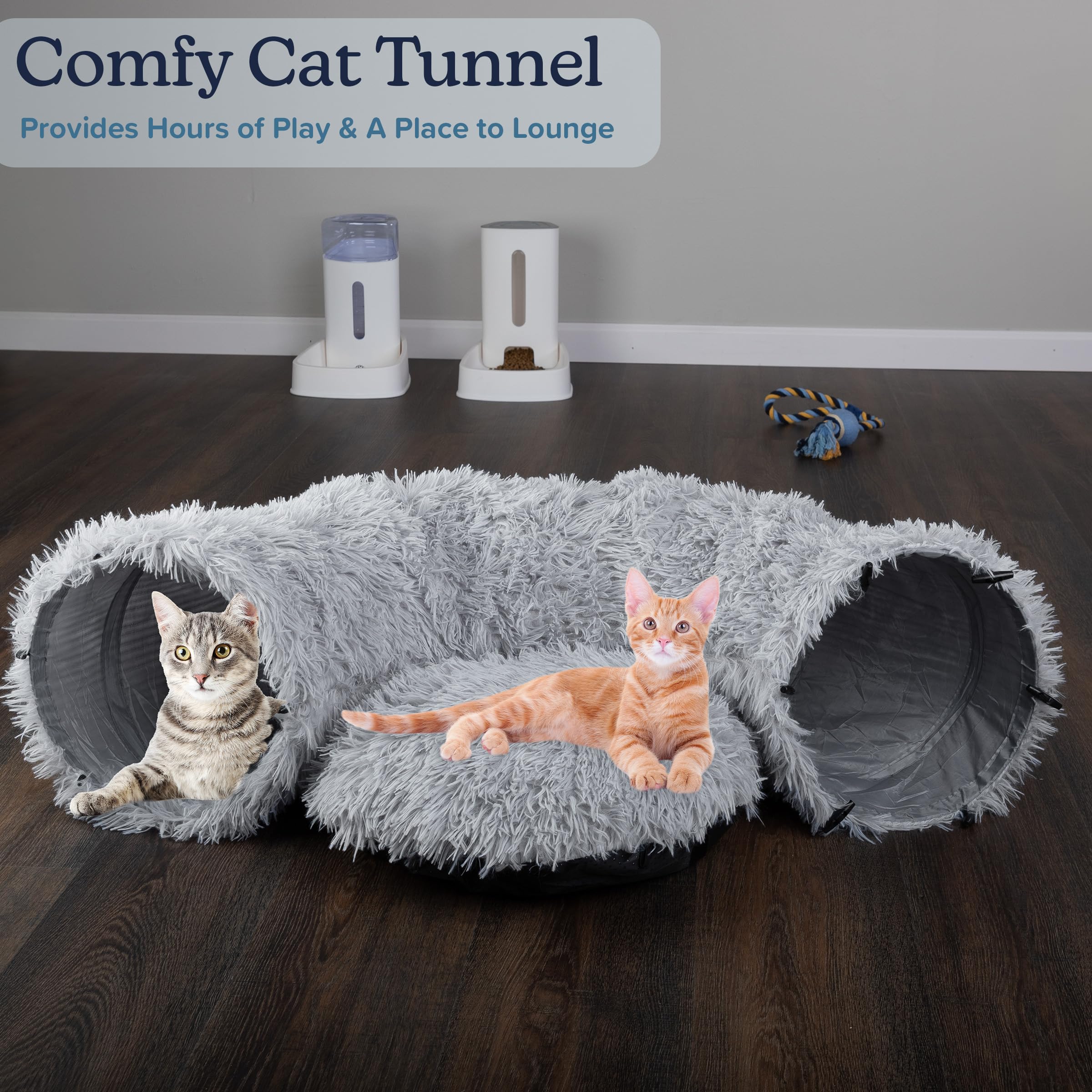 PETMAKER - Tunnel per gatti con cuccia per gatti da interni, 91 cm, multifunzionale, con giocattoli per gatti, morbido, in peluche, per gattini, gatti, furetti e conigli, prodotto per gatti di