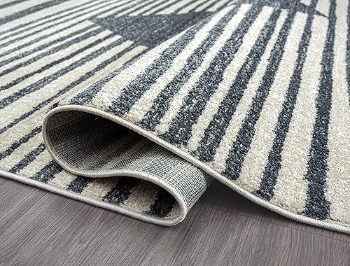 Miniatura 5 de Abani Alfombra de área de transición, alfombras grises y crema a rayas de diamante geométrico 7'9" x 10'2" (8x10) alfombra de área con borlas