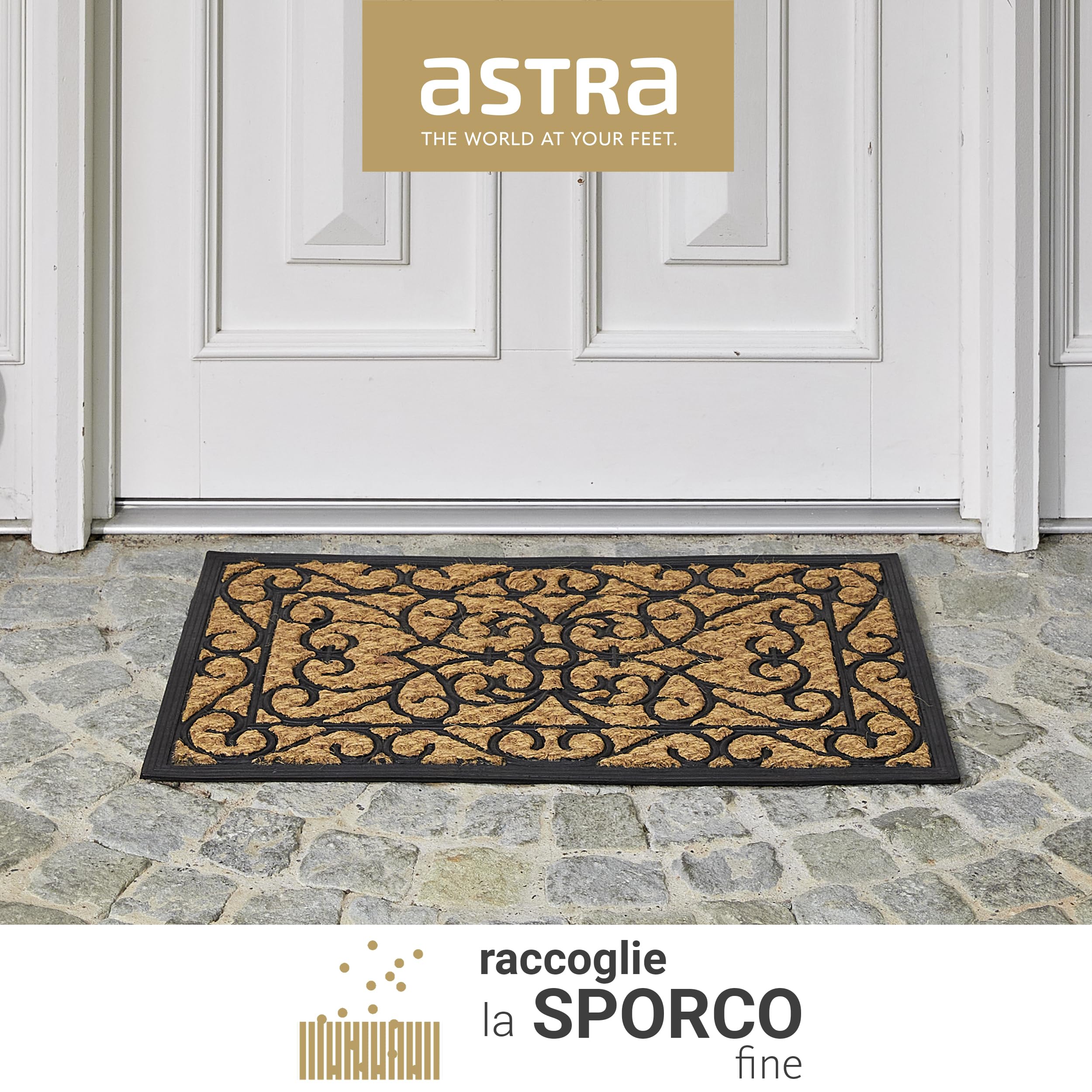 Astra Zerbino antiscivolo per esterni resistente alle intemperie - Coco Deluxe zerbino d'ingresso in gomma e cocco - 45x75 cm set di 2 Rilievo