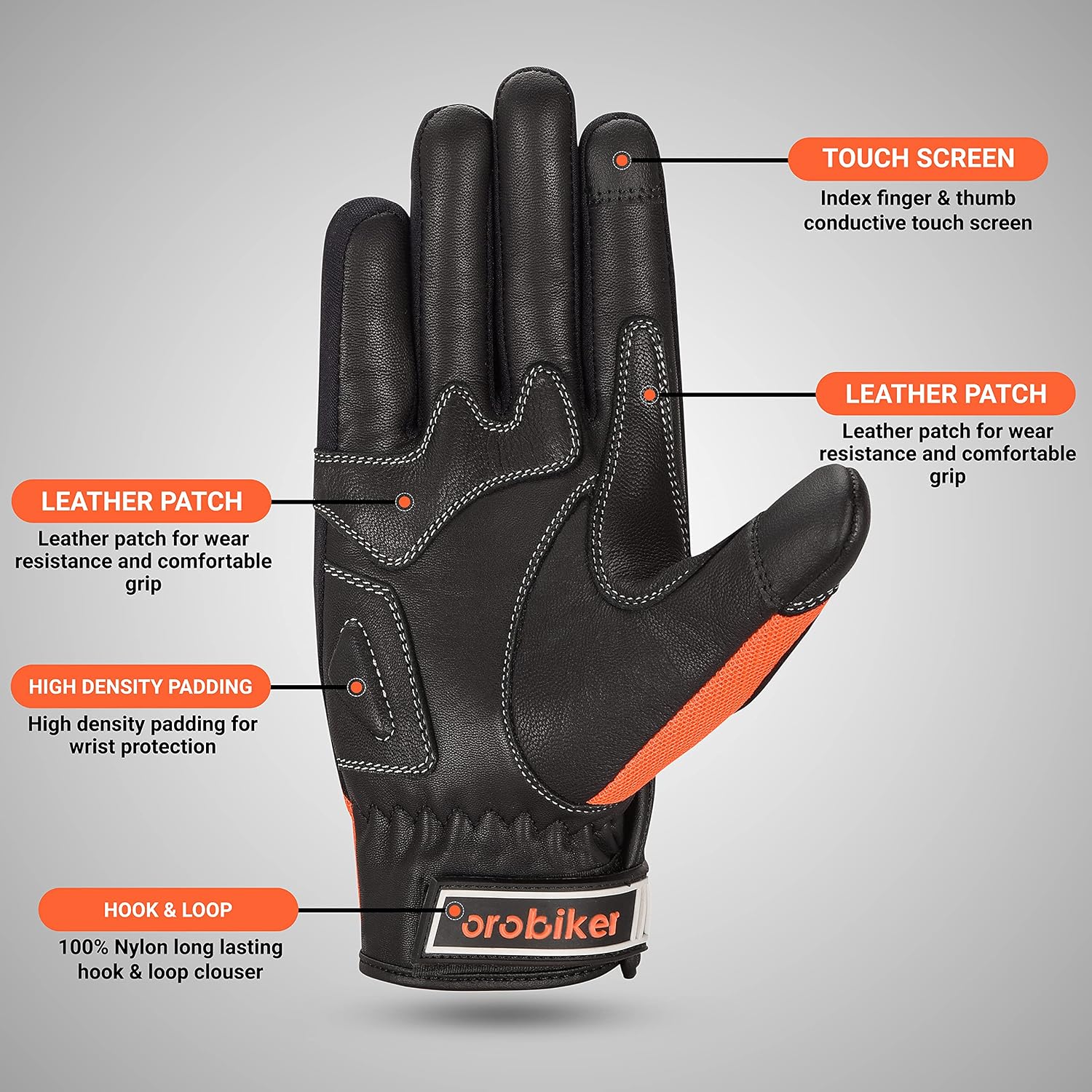 Oro Biker Motorbike Motorcycle Gloves - Image 4