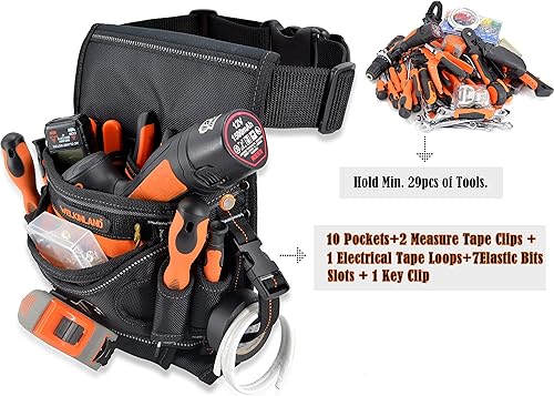 Miniatura 2 de WELKINLAND Bolsa de herramientas para electricista de 10 bolsillos con clip para cinturón, bolsa de herramientas para electricistas, bolsas de