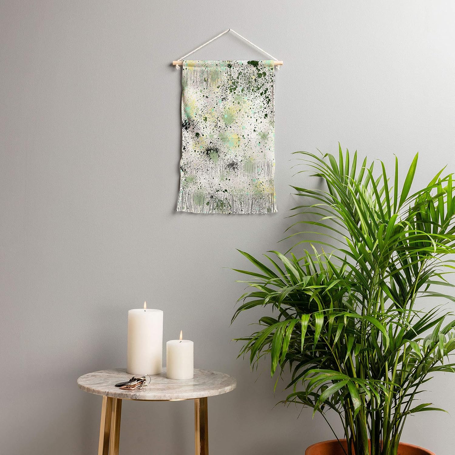 Deny Designs Ink Splatter Lime Banana Ninola Designs Fiber Wall Hanging, Small Portrait (11” x 15.5