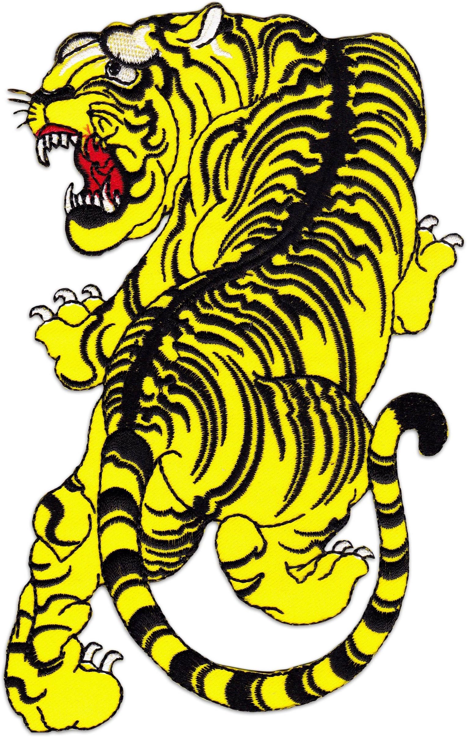 Siam Tiger Patch Iron On Sew On Embroidered Thailand Yantra Martial Thai Kick Boxing Arts Tattoo MMA Kung Fu Cat (Large)