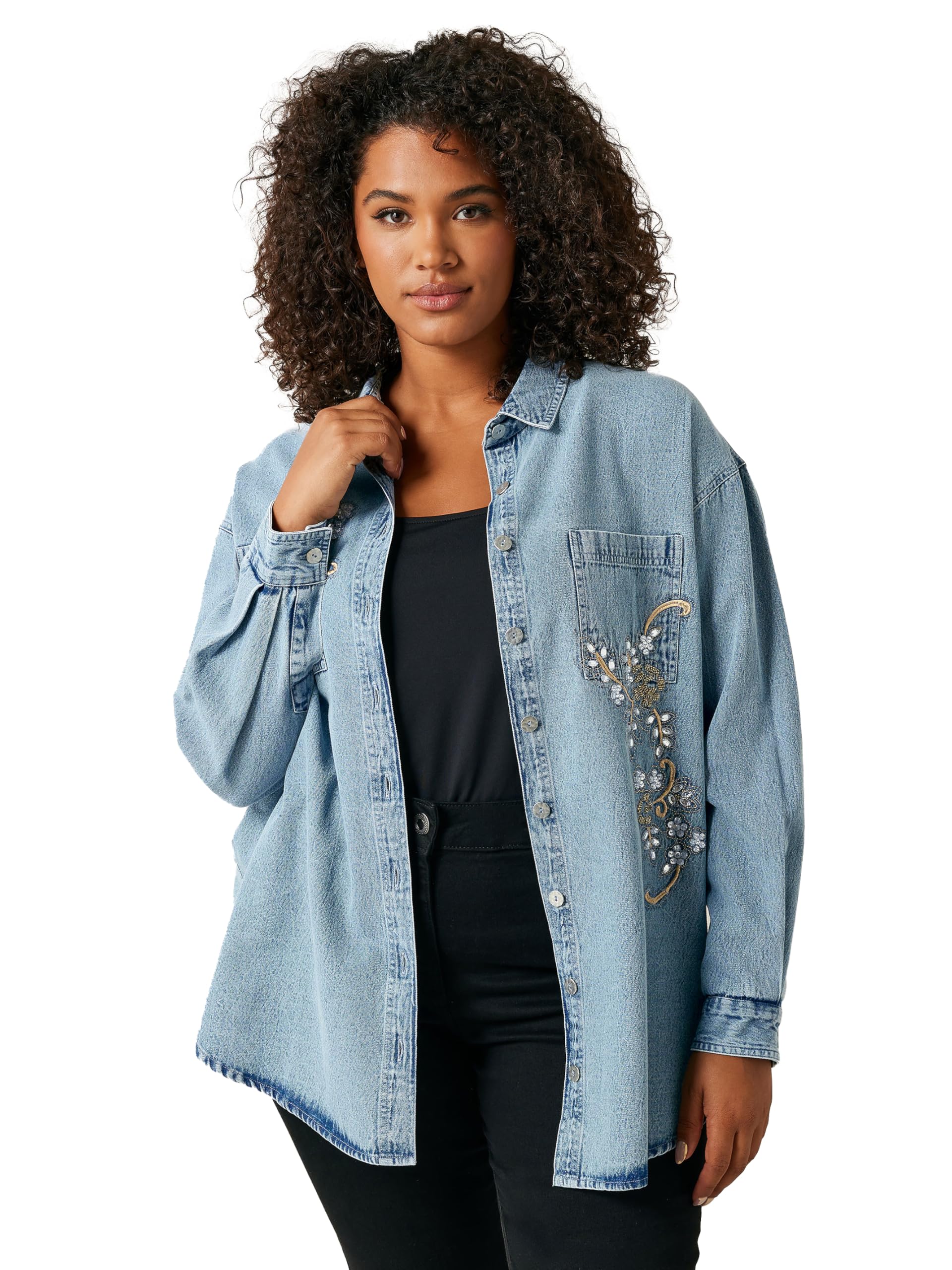 Evans Women's Blue Plus Denim Sequin Embellished Shirt Size 26-28
