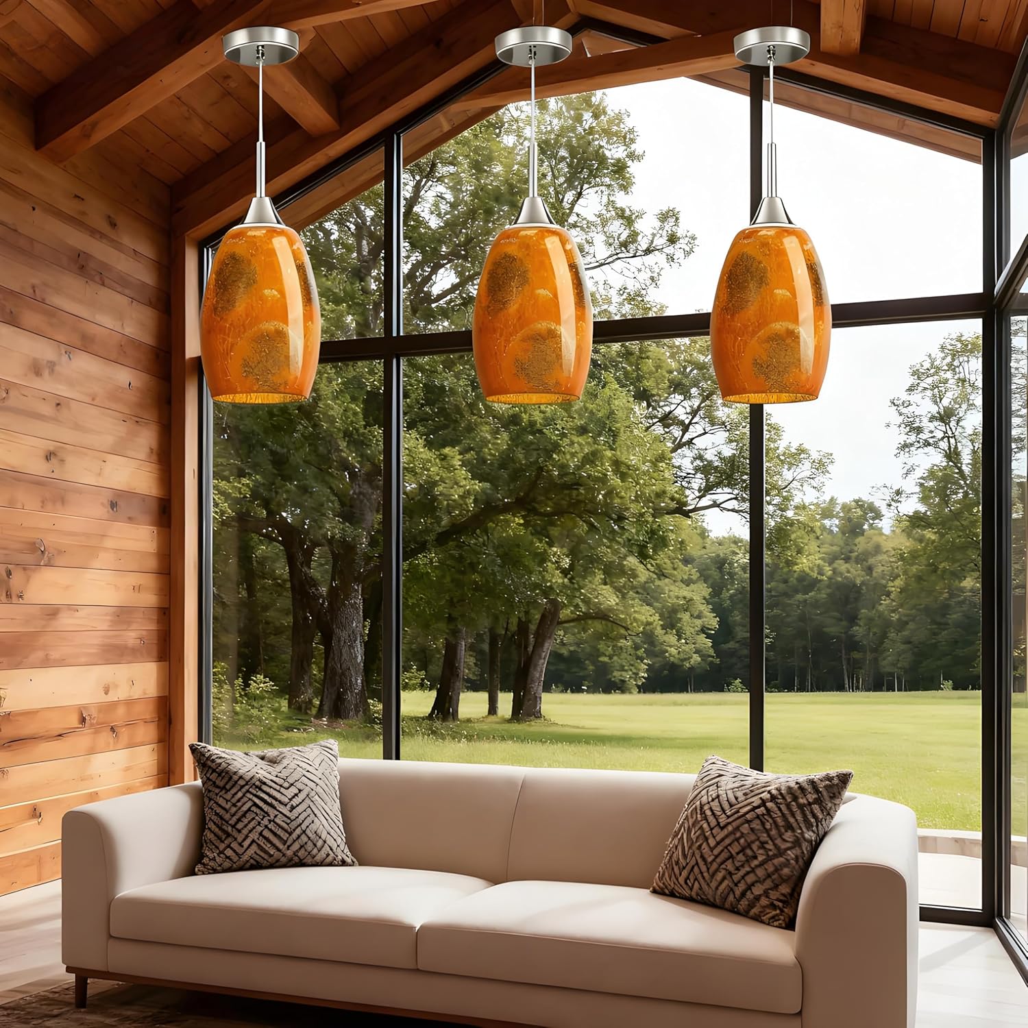 Oval Glass Lamp Shade Cover for Kitchen Pendant Light over Island, Orange Stone Crackle Hanging Ceiling Light Fixture Replacement, 7x4.71" with 1.65" Fitter, Pendant Chandelier Glass Shade 4 Pack