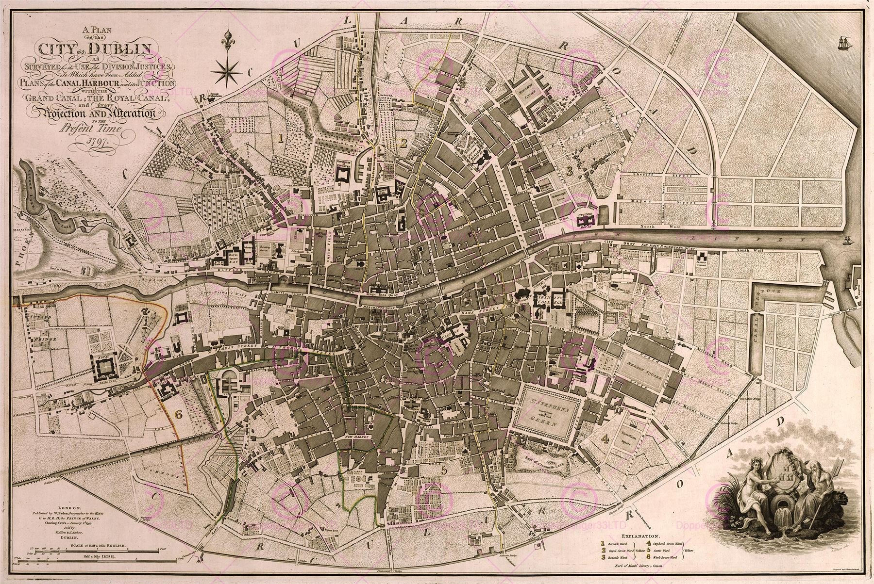 Doppelganger33 LTD Map Faden 1797 Dublin City Plan Old Large Replica Poster Print