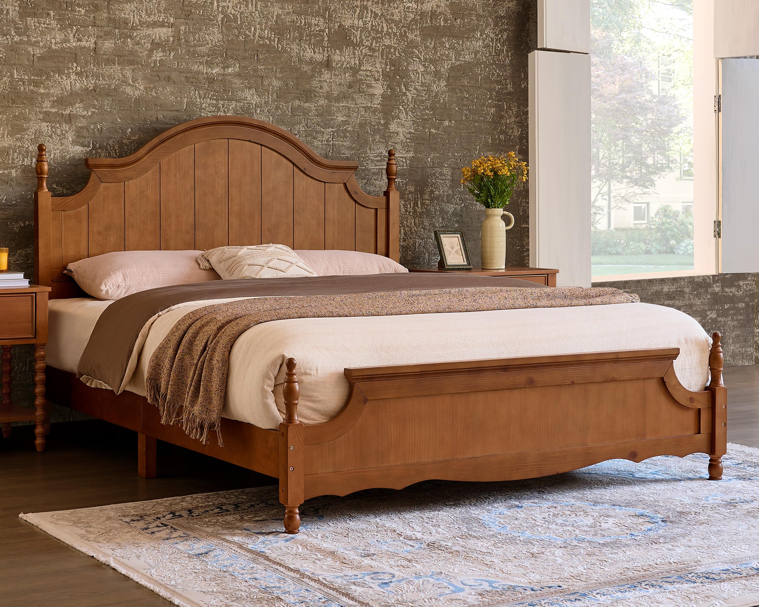 LUXOAK King Size Solid Wood Poster Bed