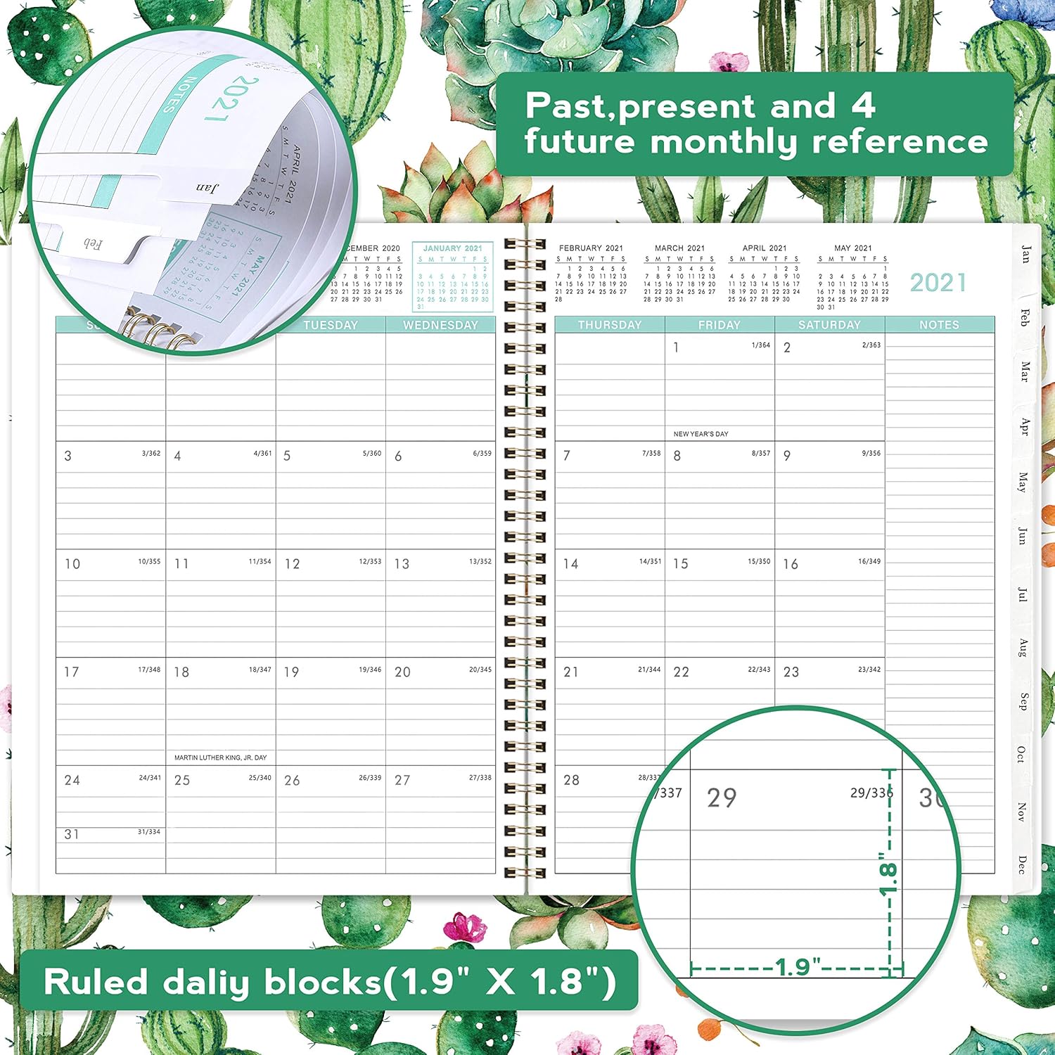 2021-2022 Monthly Planner - 18 Months Monthly Calendar/Planner 2021-2022 with Tabs, 9" x 11", Jul 2021 - Dec 2022, 13 Note Pages, Twin-Wire Binding, Two-Side Pocket, Perfect Organizer : Office Products