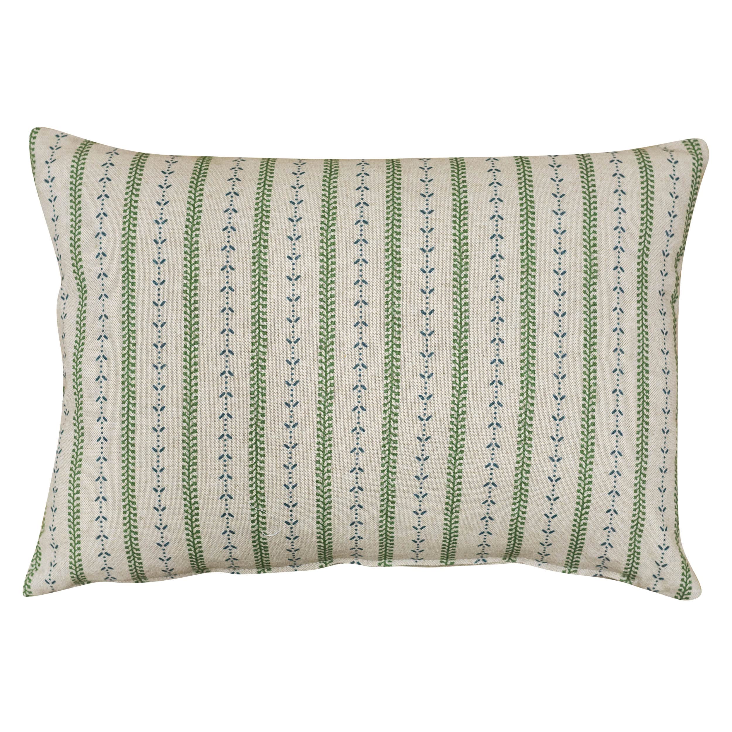Linen Loft Green/Blue Cotswold Countryside Stripe Boudoir Cushion Cover. Cottagecore And Floral Botanical Stripe Design. 17X12 Cushion Cover Only