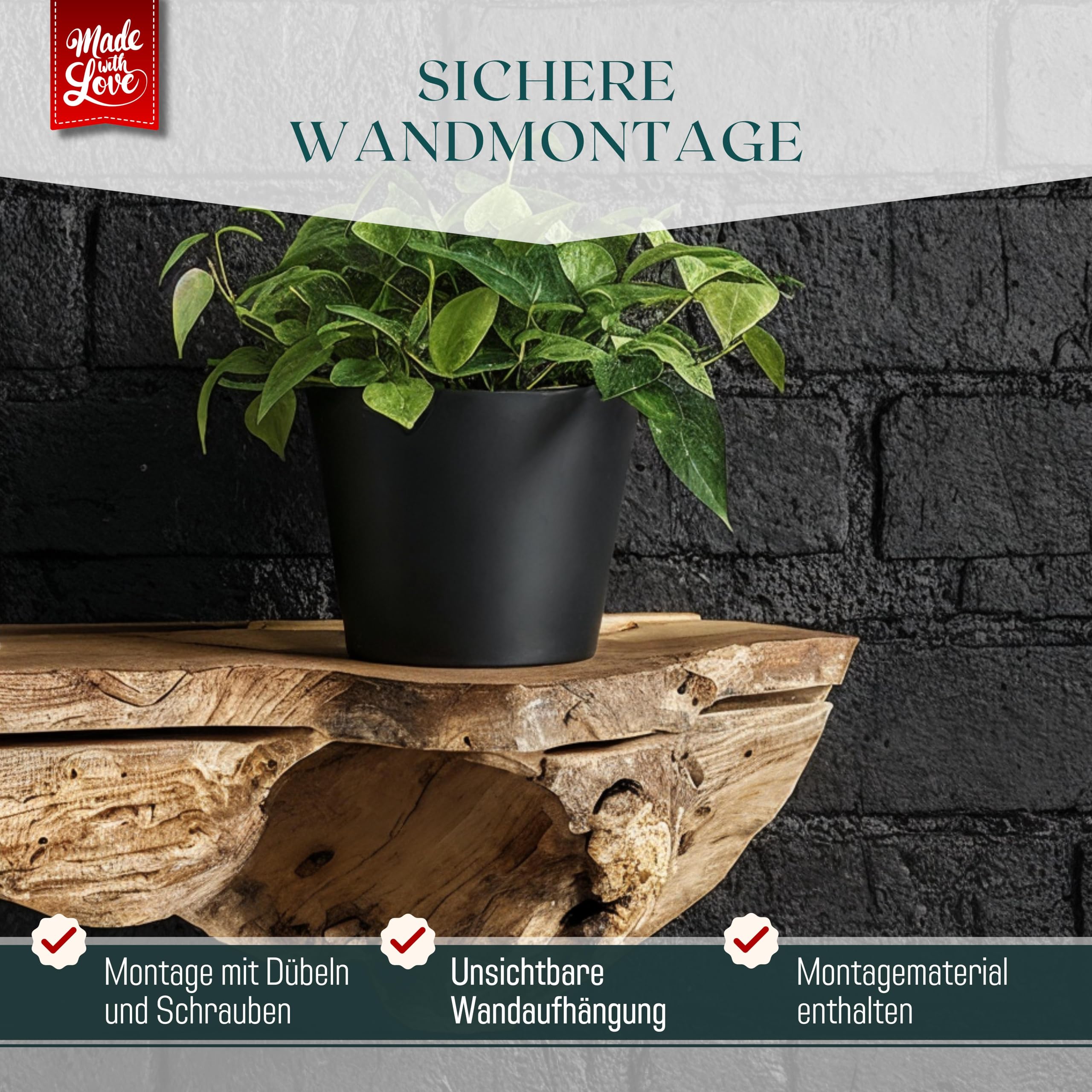 Schlüsselbrett Holz mit Ablage, Schlüsselhalter aus Wurzelholz, 35 cm | Frontseitiger Schlüsselschlitz ohne Haken, Handy- und Fotohalterung, Wandmontage, für Flur und Diele