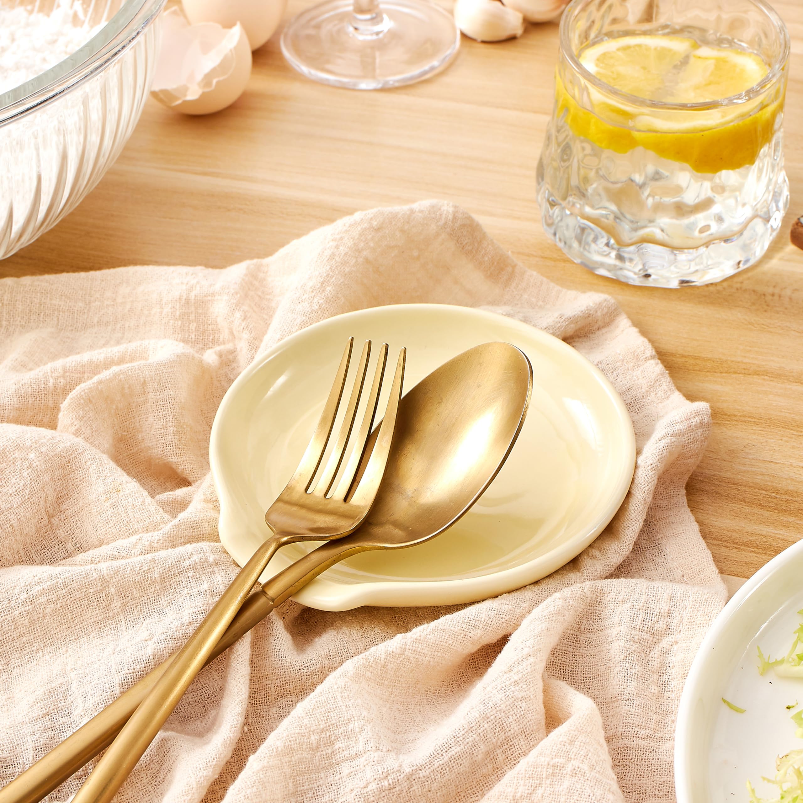Lot De 2 Porte-Cuillère Cuisine En Céramique Crème - Support Ustensiles Spatule, Pinces Et Cuillère, Pratique Et Élégant