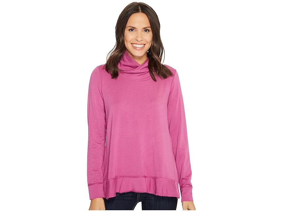 

Mod-o-doc Cotton Modal Spandex French Terry Crossover Funnel Neck Long Sleeve Pullover (Thistle) Women's Long Sleeve Pullover