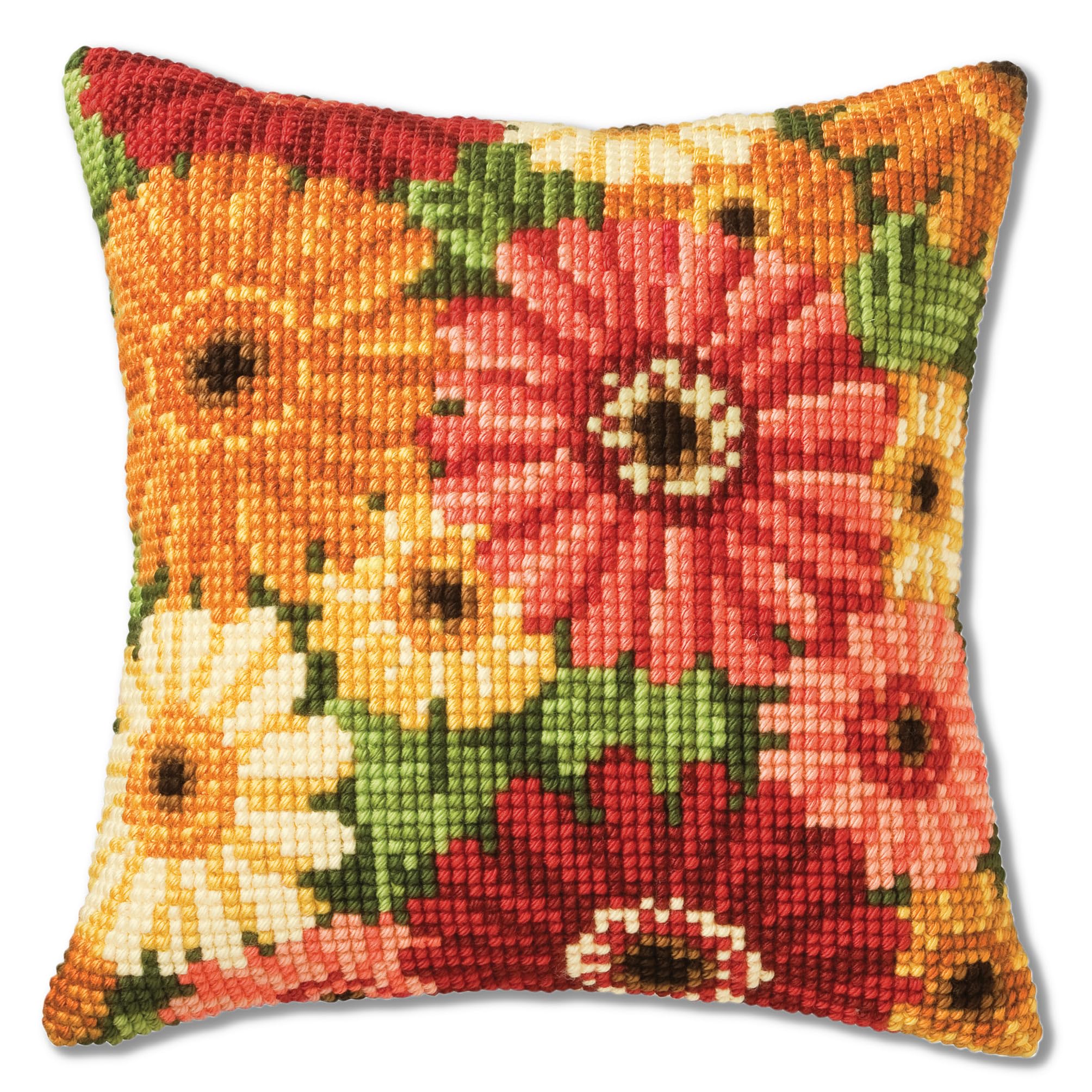 Vervaco Multi Colour Gerbera Cross Stitch Cushion, Multi-Colour, 1200998