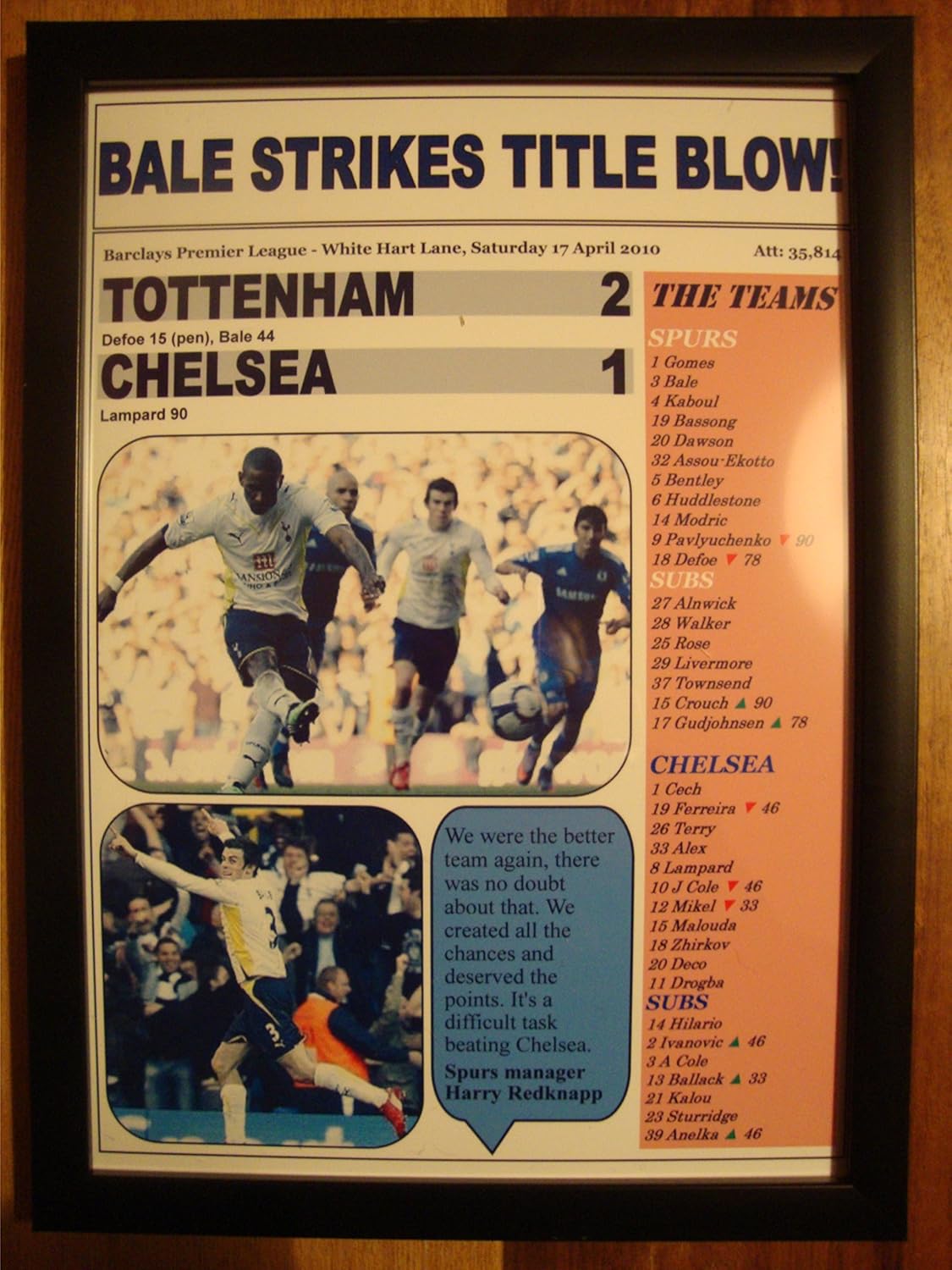 Lilywhite Multimedia Tottenham Hotspur 2 Chelsea 1-2010 - framed print