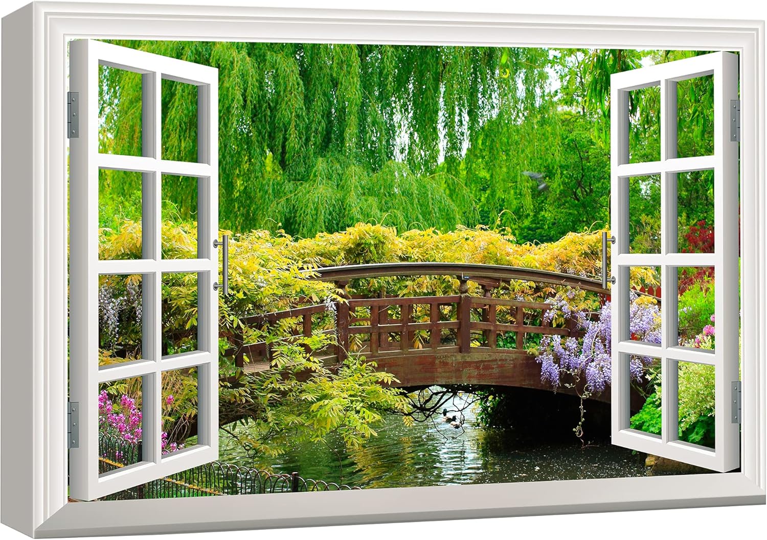 Download Buy Wall26 3d Visual Effect View Through Window Frame Canvas Wall Art Japanese Style Bridge In A Beautiful Garden Giclee Print Gallery Wrap Modern Home Art Ready To Hang