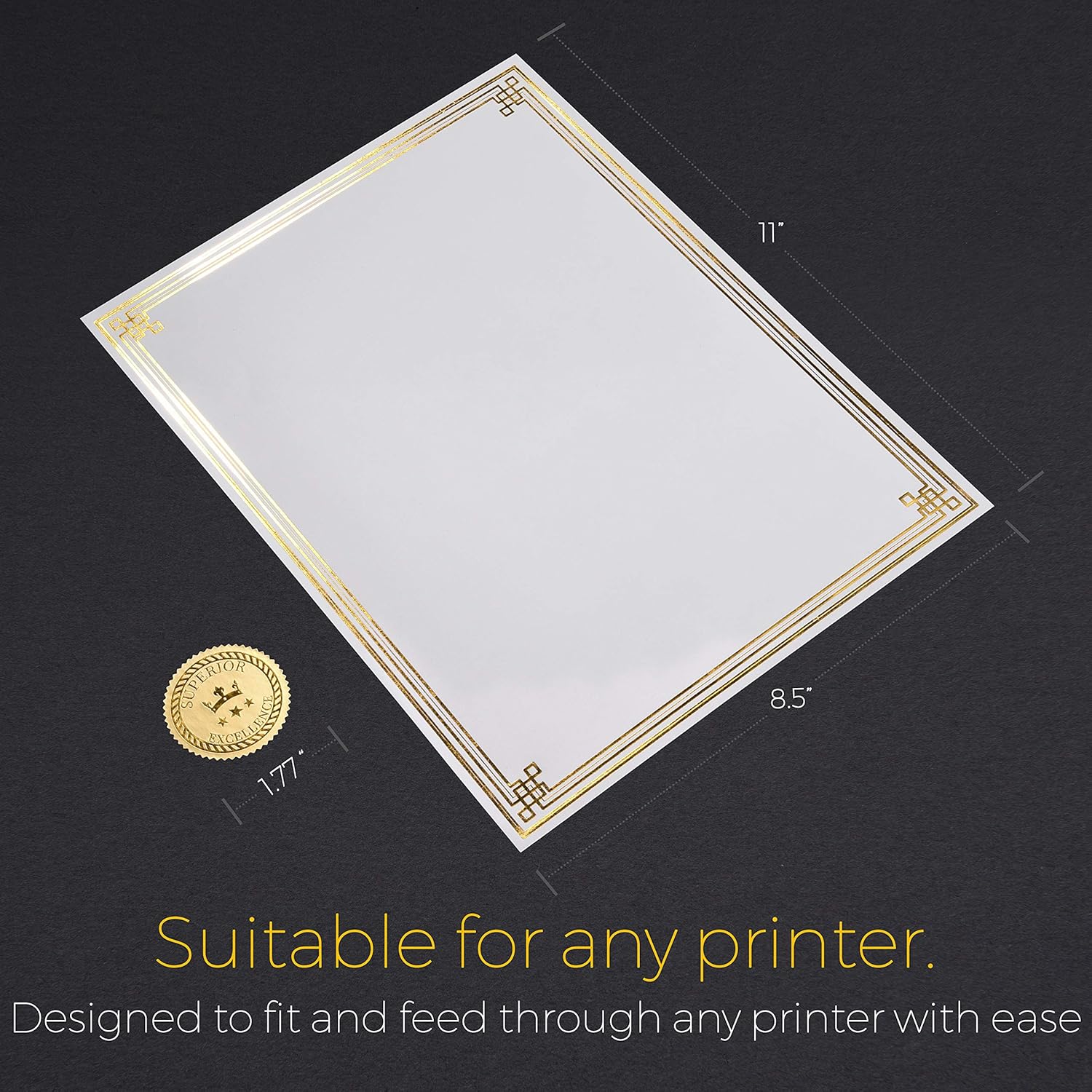 100 Professional Award Certificate Paper 8.5 x 11 with Seals, Gold Foil Border, Blank. Laser, Inkjet Printable : Office Products