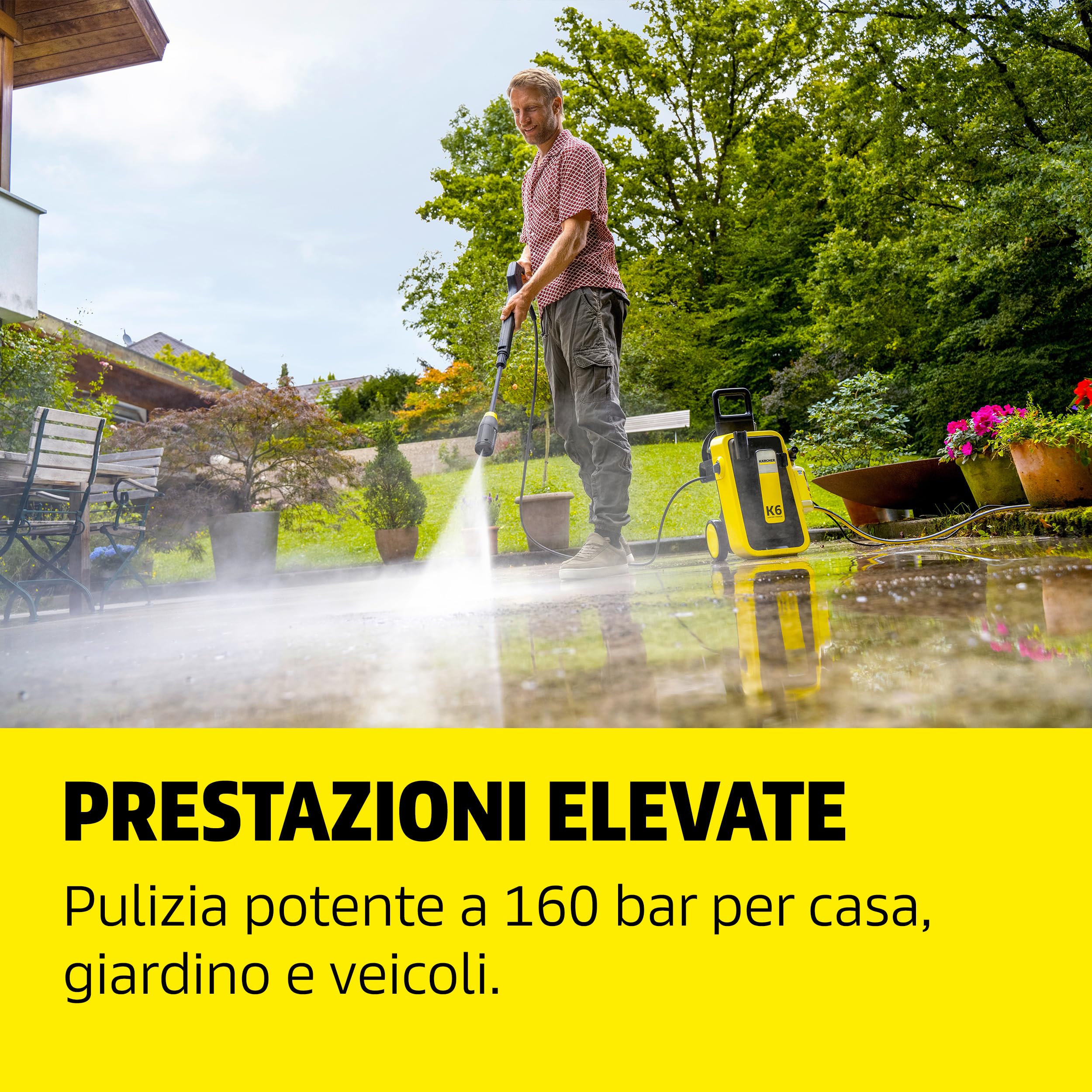 Kärcher idropulitrice K 6 Comfort Premium Home, pressione: 160 bar, portata: 510 l/h, superficie: 50 m²/h, peso: 18,2 kg, tubo ad alta pressione, avvolgitubo, ugello 4 in 1 Multi Jet, Home Kit