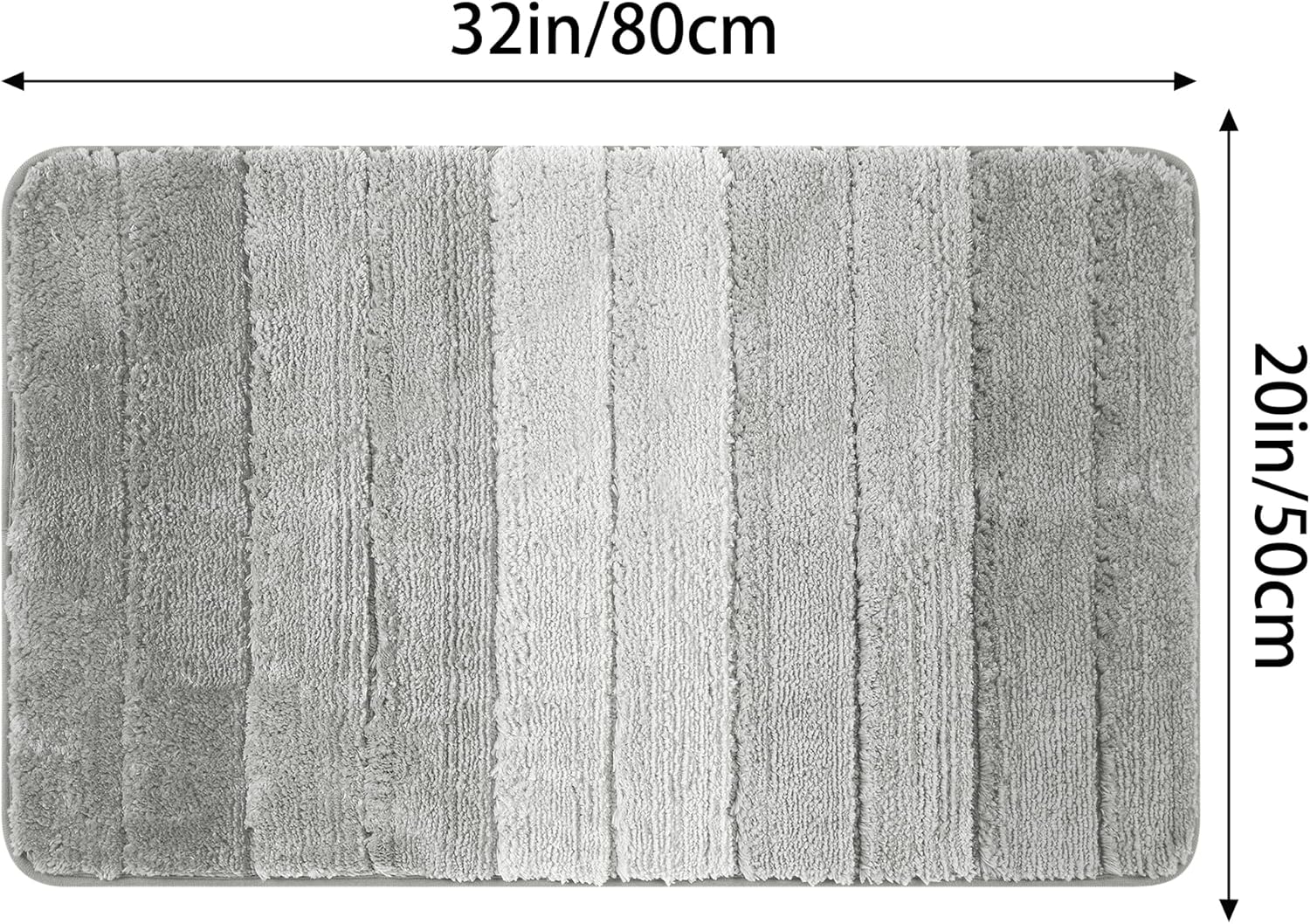 uxcell Plush Gradient Striped Bathroom Rug, Microfiber Shaggy Bathroom Mat Machine Washable with TPR Backing 20" x 32" Grey