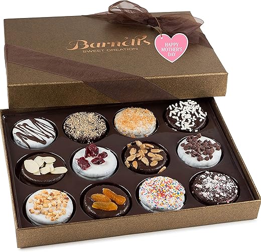 Barnetts Mothers Day Gift Basket, 12 Chocolate Covered Cookies Gourmet Candy Box Baskets for Mother, Mom, Grandmother, Grandma, Prime Food Delivery, Gifts for Him, Her, Wife, Sister, Daughter, Women